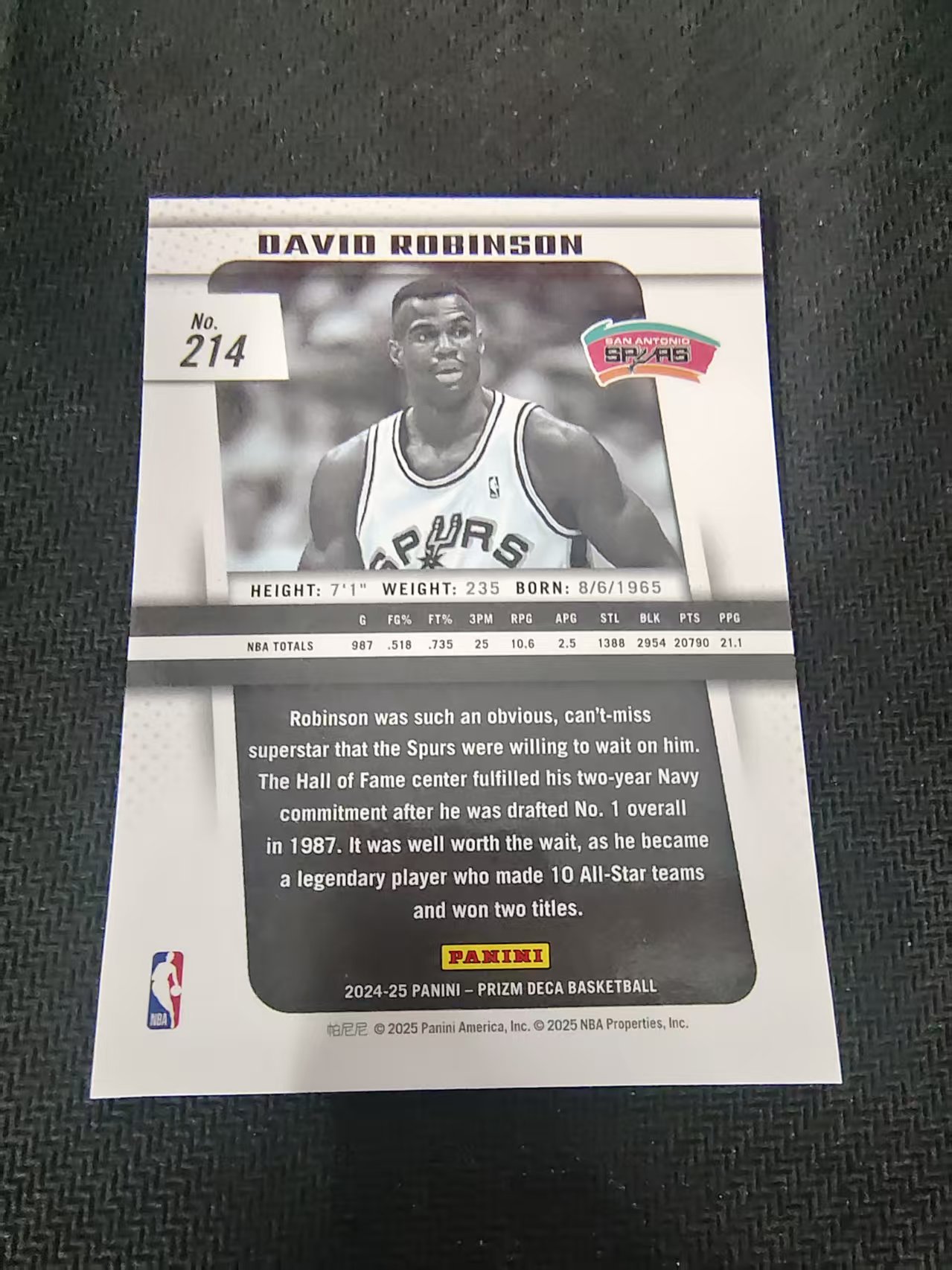 【可合并,不累计】2024-25 Prizm Deca David Robinson 马刺 海军上将 大卫罗宾逊 复刻PZ 划痕 边角瑕疵 #214