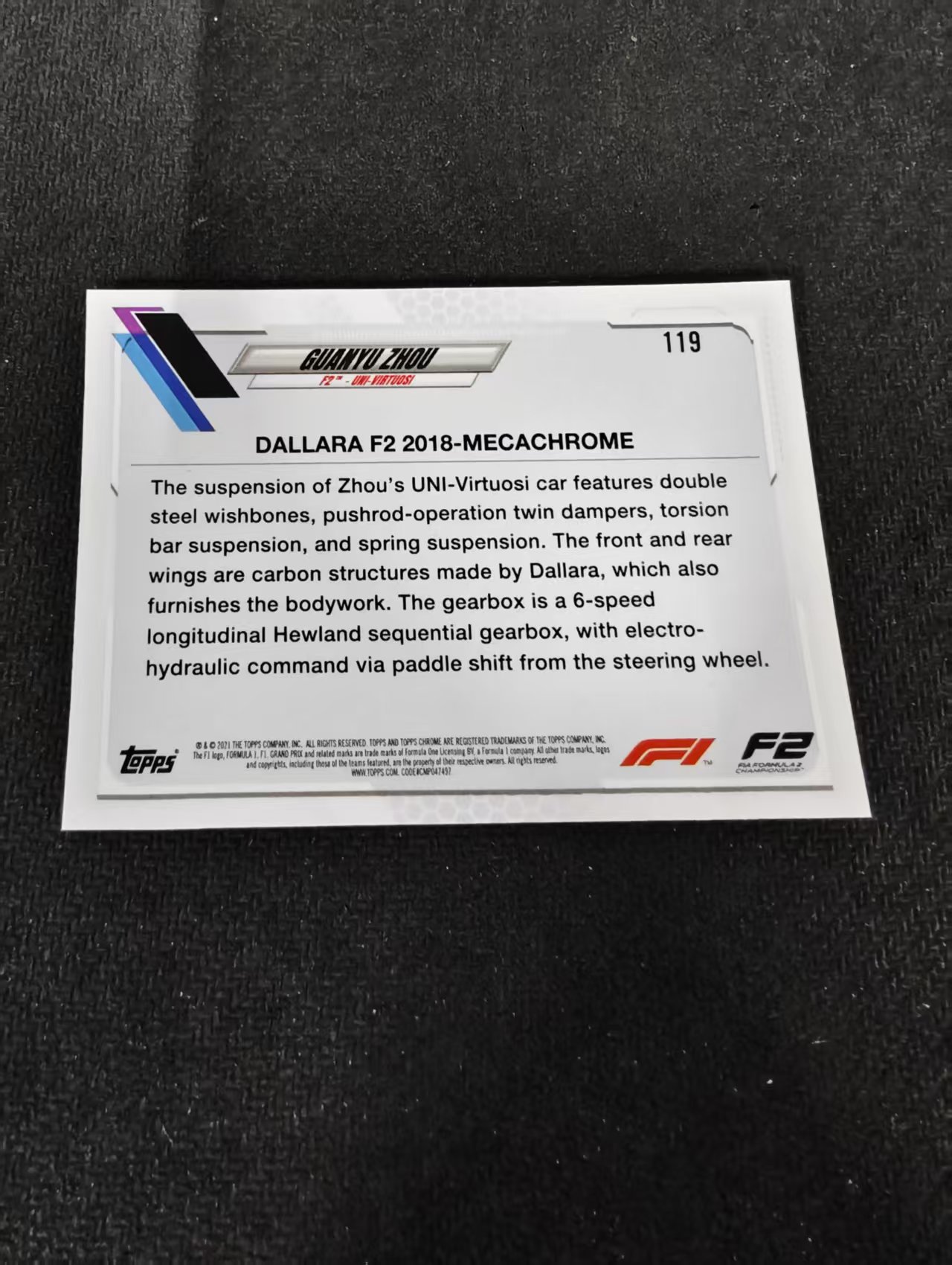 2021 Topps Guanyu Zhou F1 中国车手 周冠宇 划痕 边角瑕疵 #119