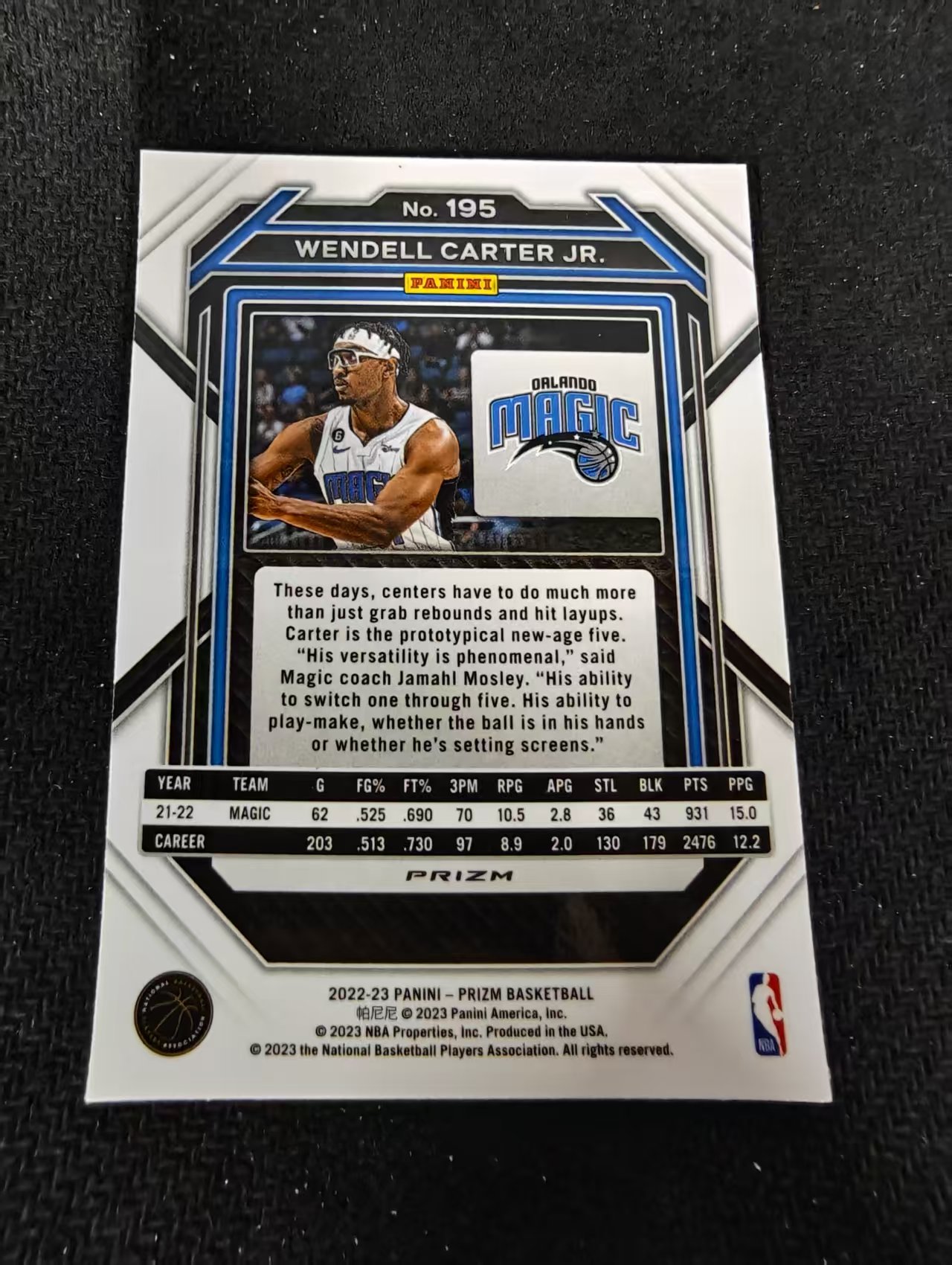 2022-23 Panini Prizm Wendell Carter Jr. 魔术 温德尔 卡特 红波纹 PZ 划痕 边角瑕疵 #195