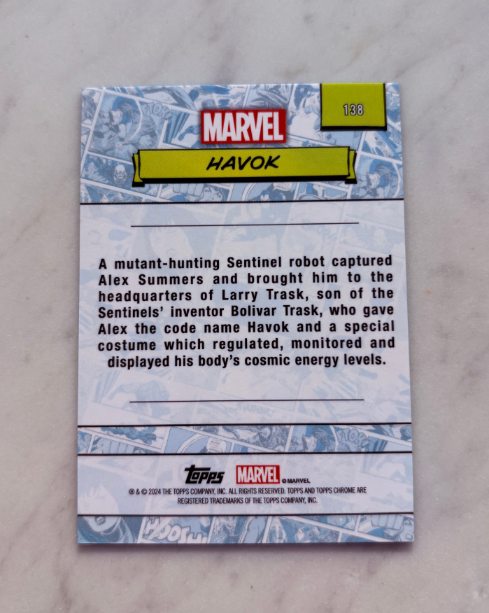 2024 Topps Marvel (MCU) Havok 元年漫威 漫威TC 冲击波 绿折 /99 X战警 收藏必备 实卡漂亮