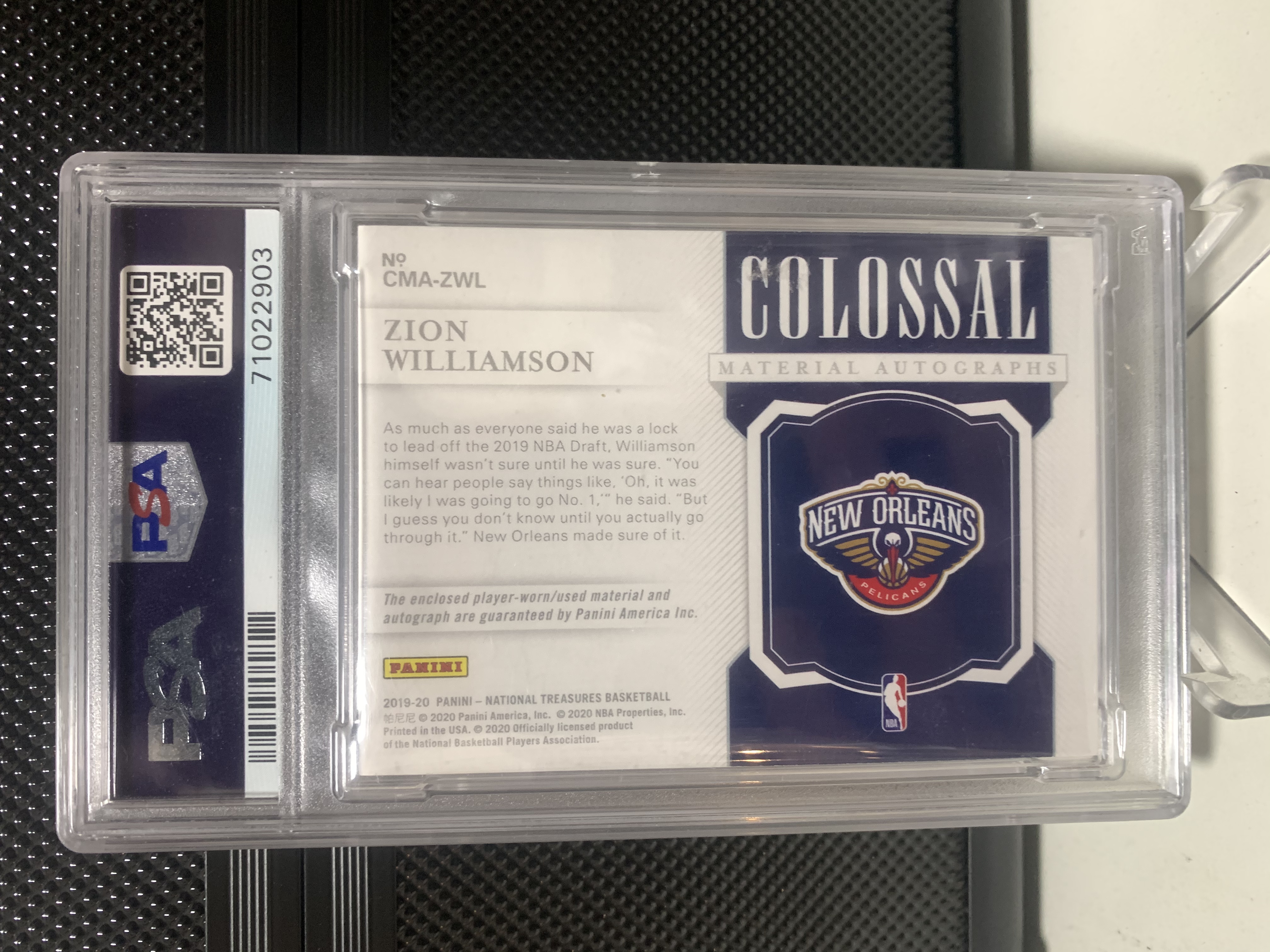 2019-20 Panini National Treasures Zion Williamson RC 国宝 鹈鹕 锡安 威廉森 新秀 25编 RPA RJA 卡签 签字 PSA10分 胖虎未来超巨