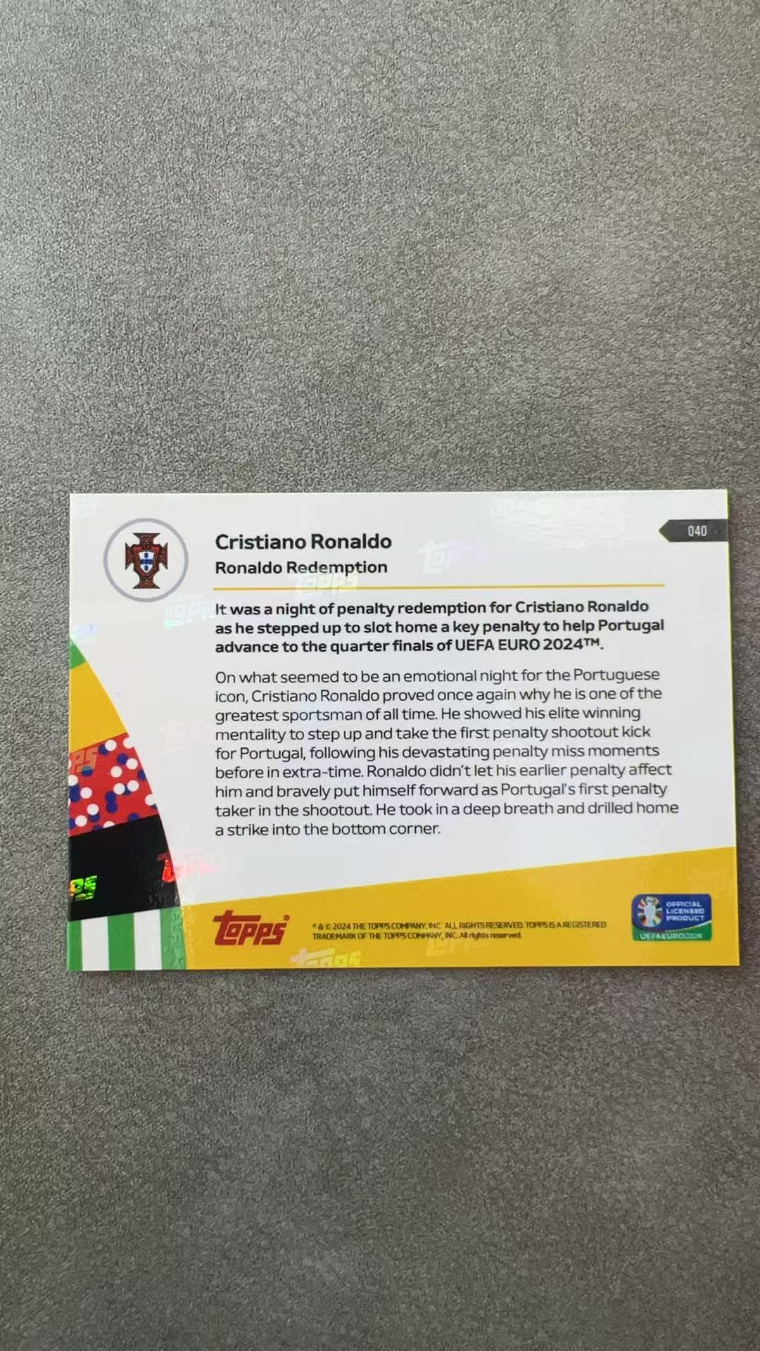 9001【330球星卡实体店代卖】2024 Topps NOW 欧洲杯 cristiano ronaldo 克里斯蒂亚诺 罗纳尔多 C罗 葡萄牙 曼联 皇马 BASE 仅顺丰寄付(新正四)