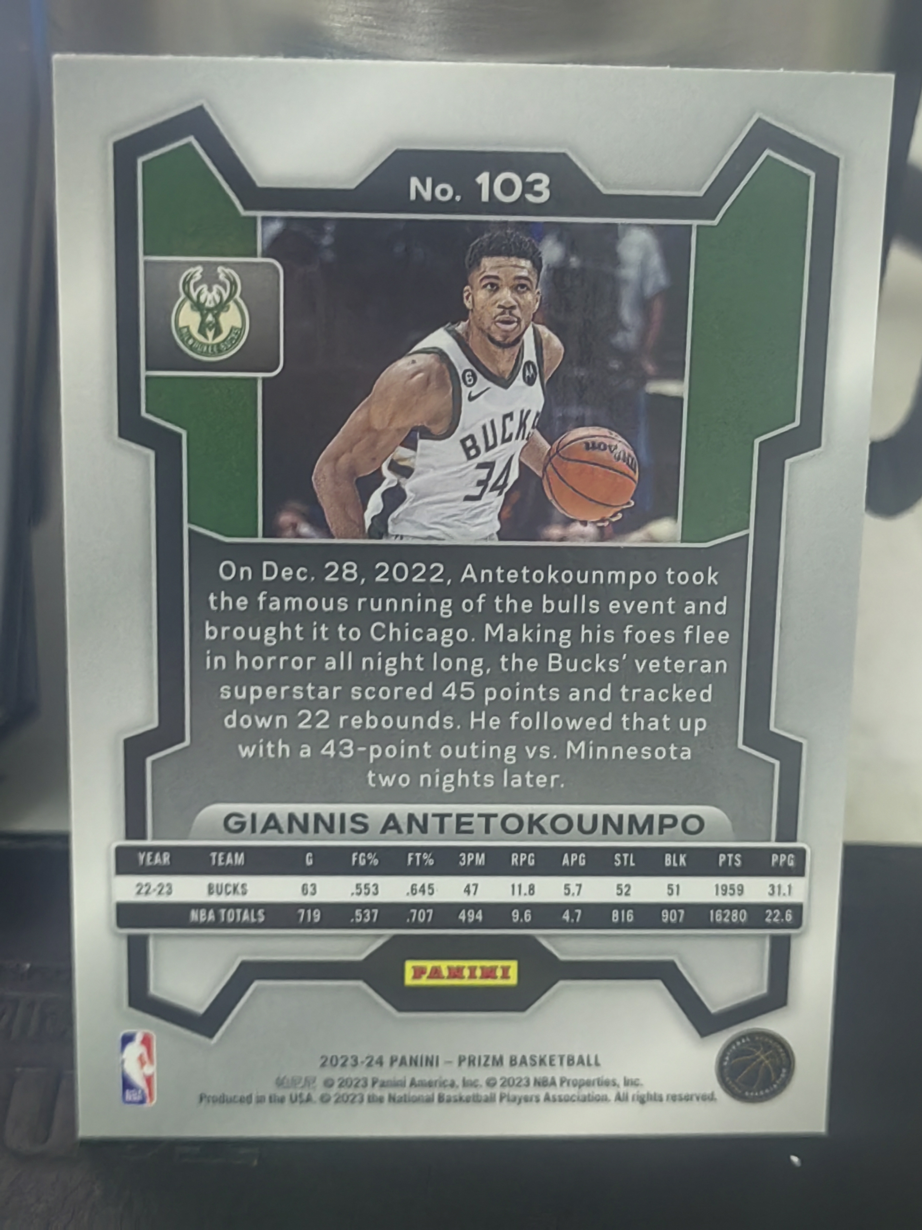 2023-24 Panini Prizm Giannis Antetokounmpo PZ 扬尼斯 阿德托昆博 字母哥 雄鹿 第二张 篮 白边白角 不保卡品 卡品如图