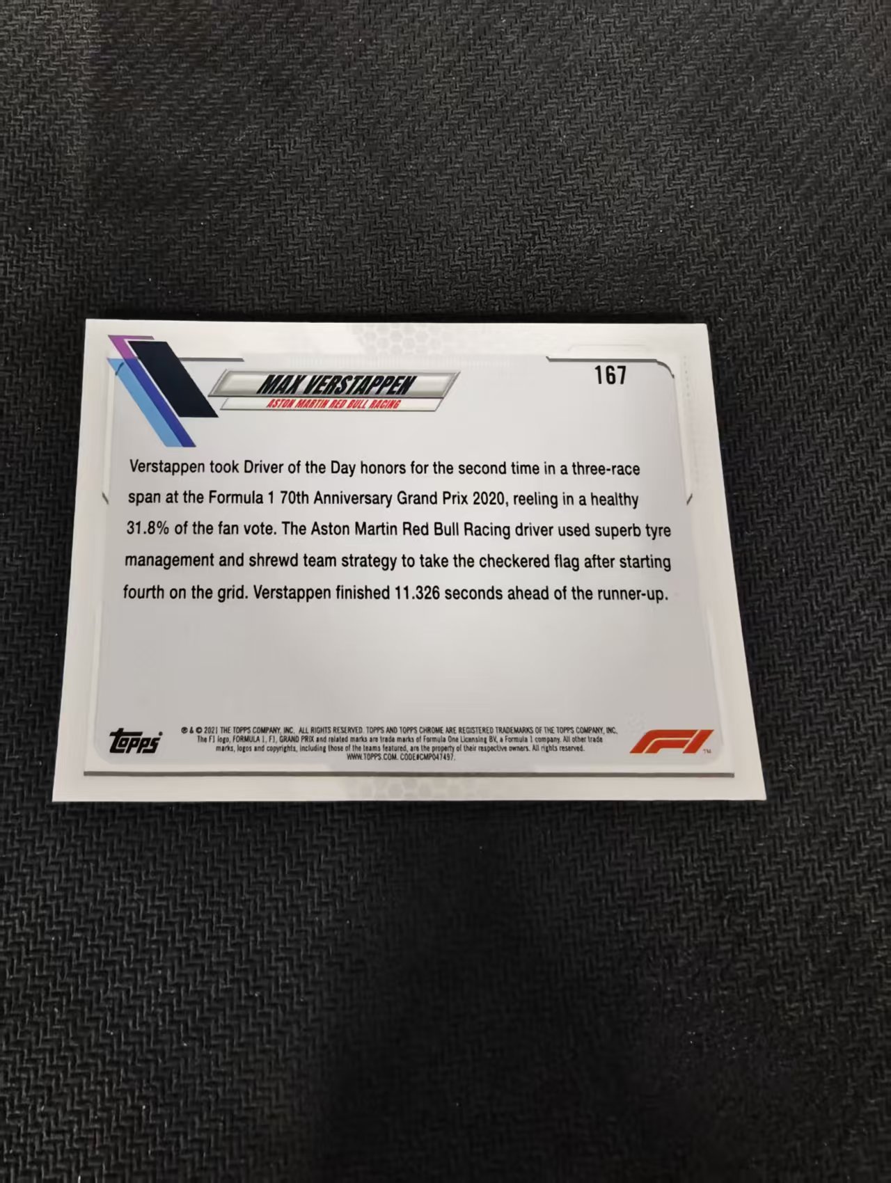 【可合并,不累计】2021 Topps Chrome Max Verstappen F1 维斯塔潘 红牛 划痕 边角瑕疵 #167