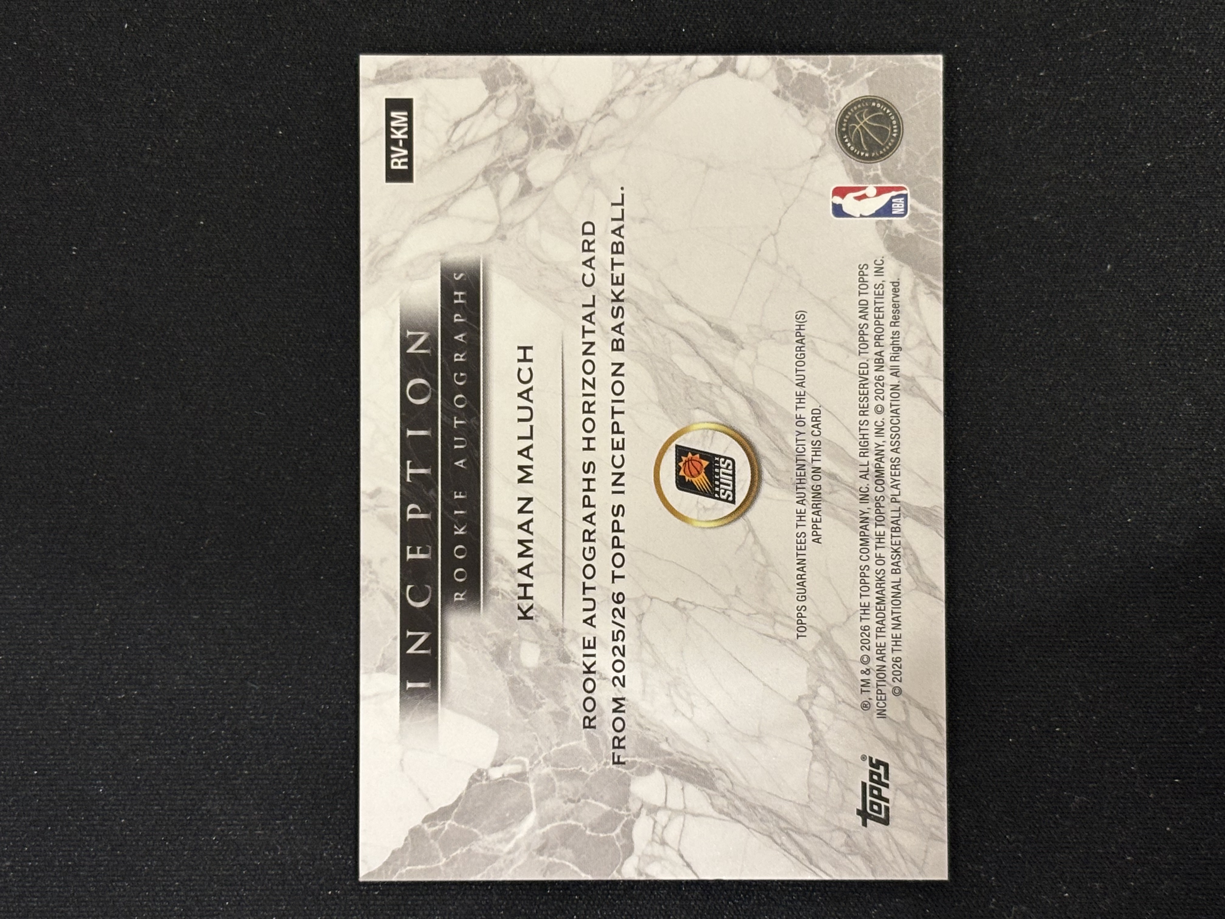 2025-26 Topps Inception Khaman Maluach RC 盗梦空间 卡曼 马卢阿奇 新秀签 卡签字 横板变化版 金平行 26/50编 瑕疵如图 - Yin