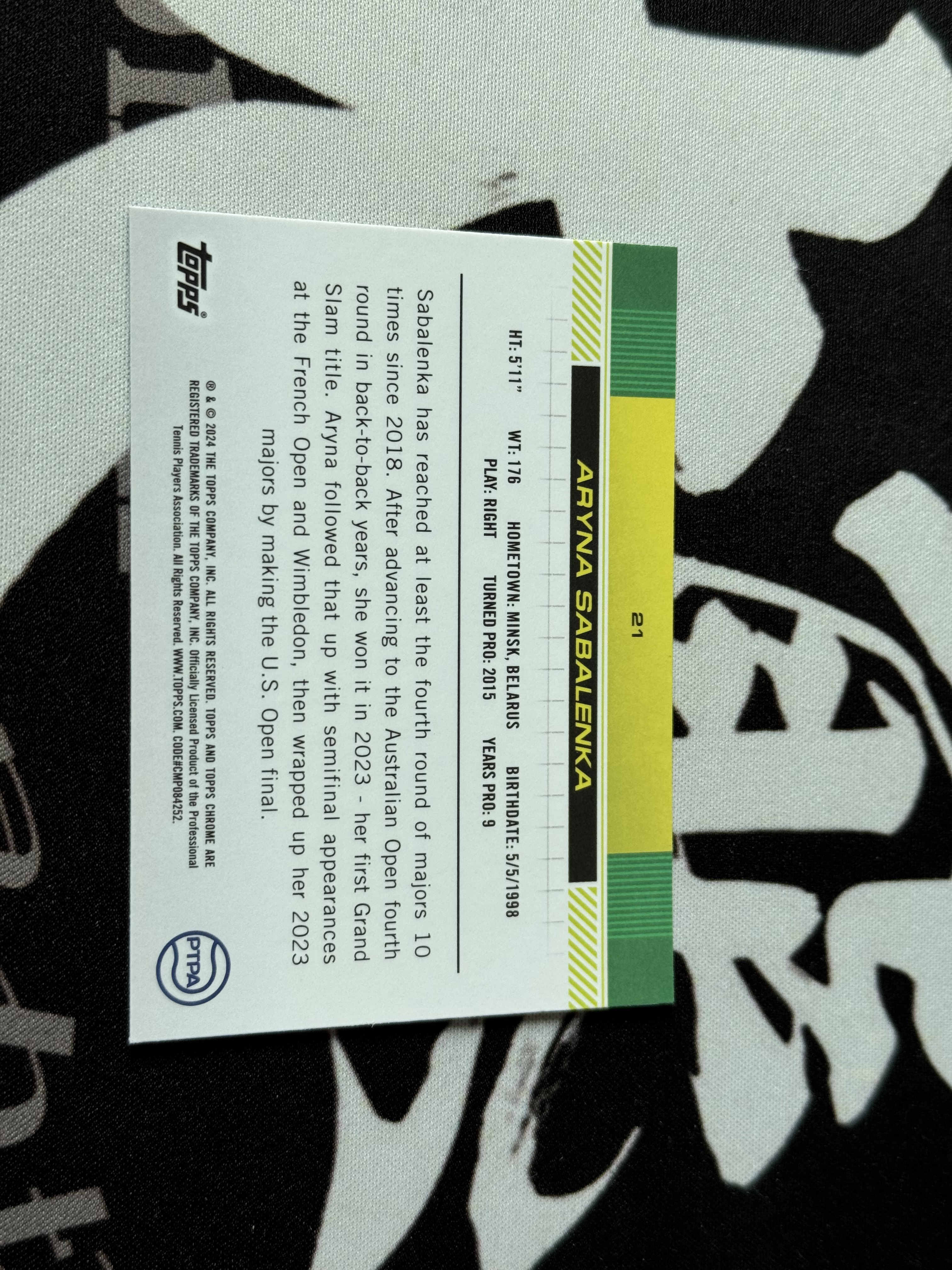 2024 Topps Chrome Aryna Sabalenka 【大熊球星卡店】网球 TC 阿丽娜 萨巴伦卡 /250编 蓝折 236/250 不累计 瑕疵如图看描述【海】