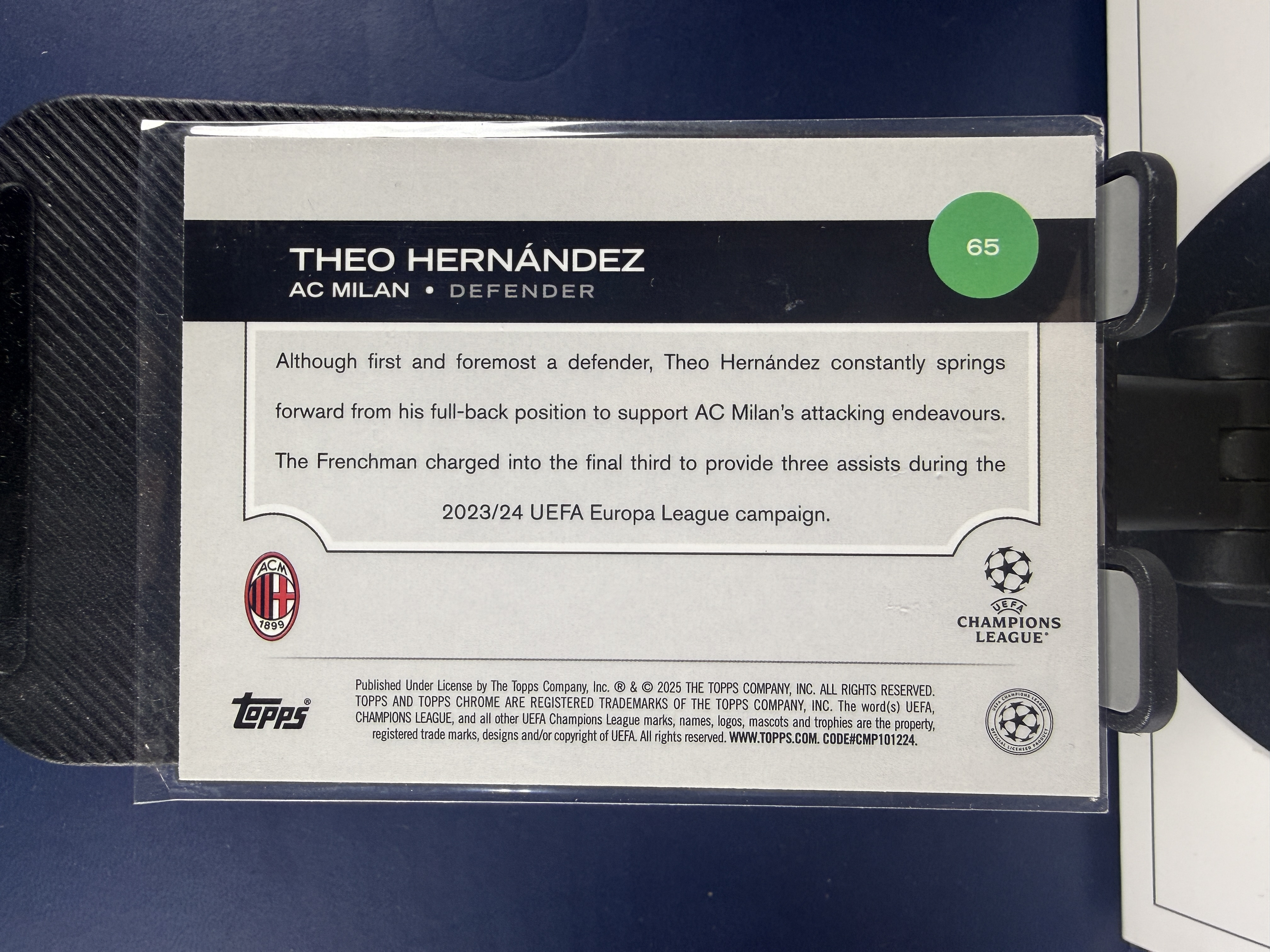 2024-25 Topps Chrome Theo Hernandez TC 欧冠 AC米兰 特奥埃尔南德斯 蓝折 150编 折射 收藏必备 (沸腾)