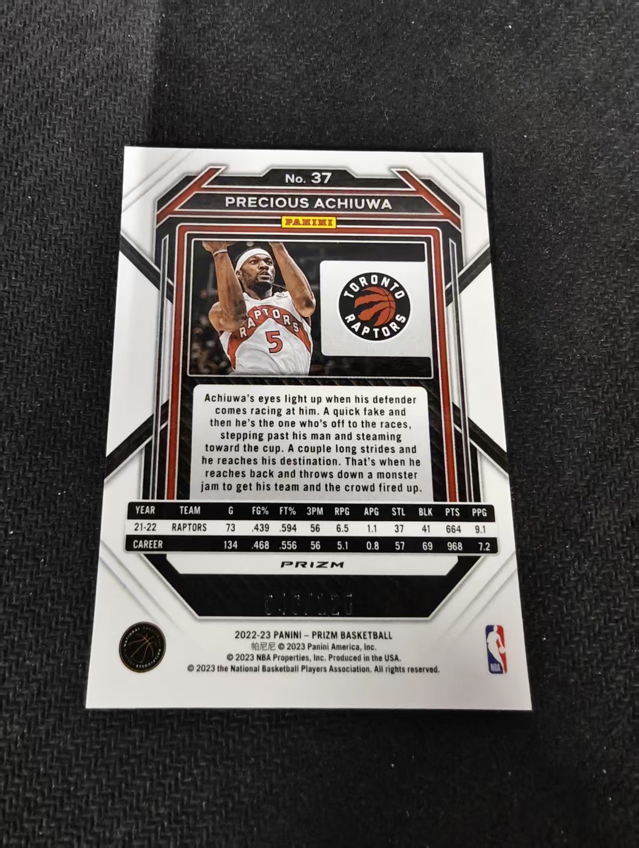 2022-23 Panini Prizm Precious Achiuwa 阿丘瓦 猛龙 蓝碎冰 125编 划痕 边角瑕疵