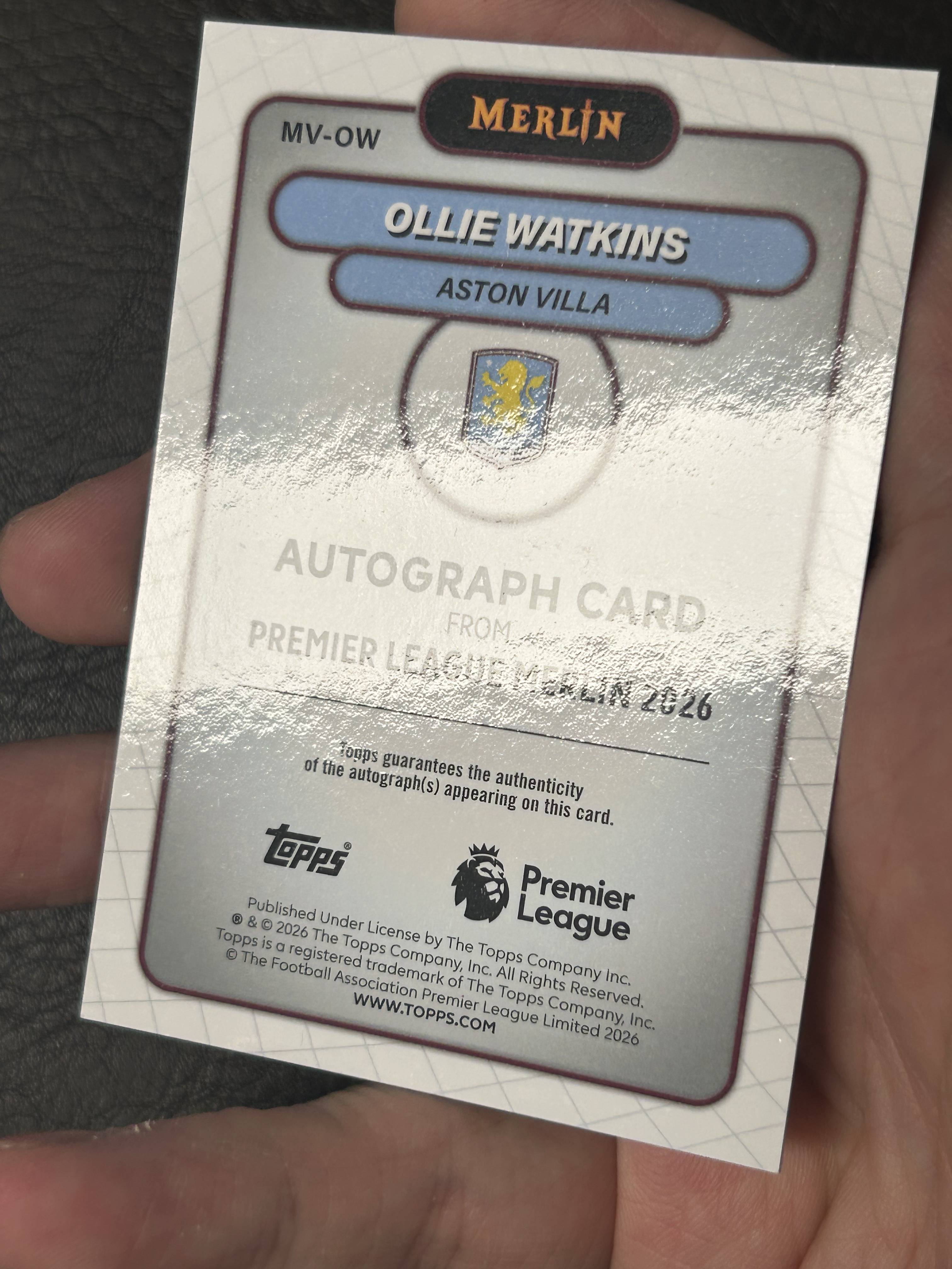 2026 Topps Premier Ollie Watkins #MV-OW 英超 梅林 绿折 99编 沃特金斯 英格兰 前锋 签字