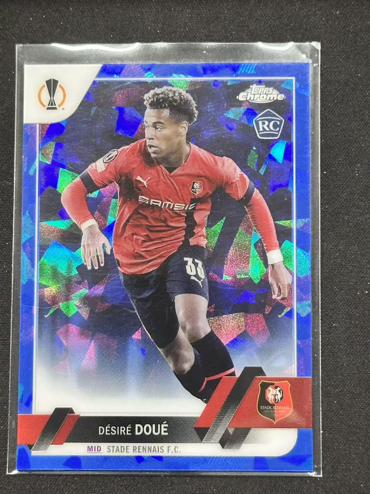 2023 Topps Chrome Desire Doue #48 巴黎圣日耳曼 雷恩 蓝宝石 法国 Doué RC 德西雷 Désiré 欧冠 大巴黎 蓝碎冰折 杜埃