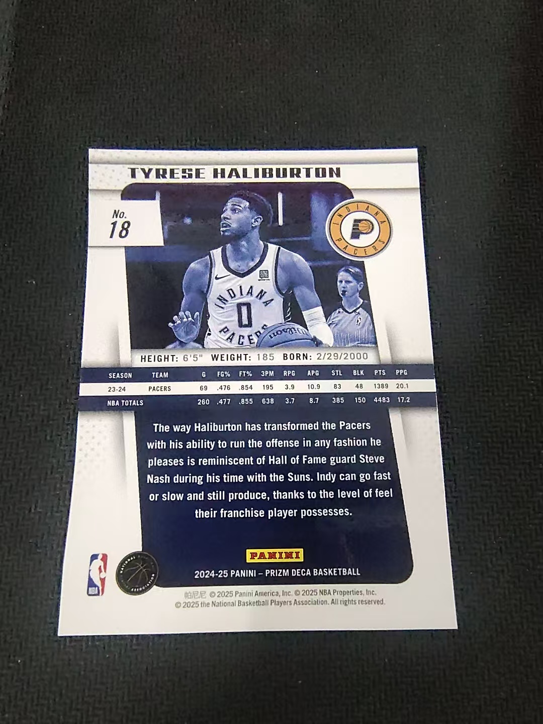 【可合并,不累计】2024-25 Panini Prizm Tyrese Haliburton DECA 泰瑞斯 哈利伯顿 步行者 元年复刻 PZ 划痕 边角瑕疵 #18