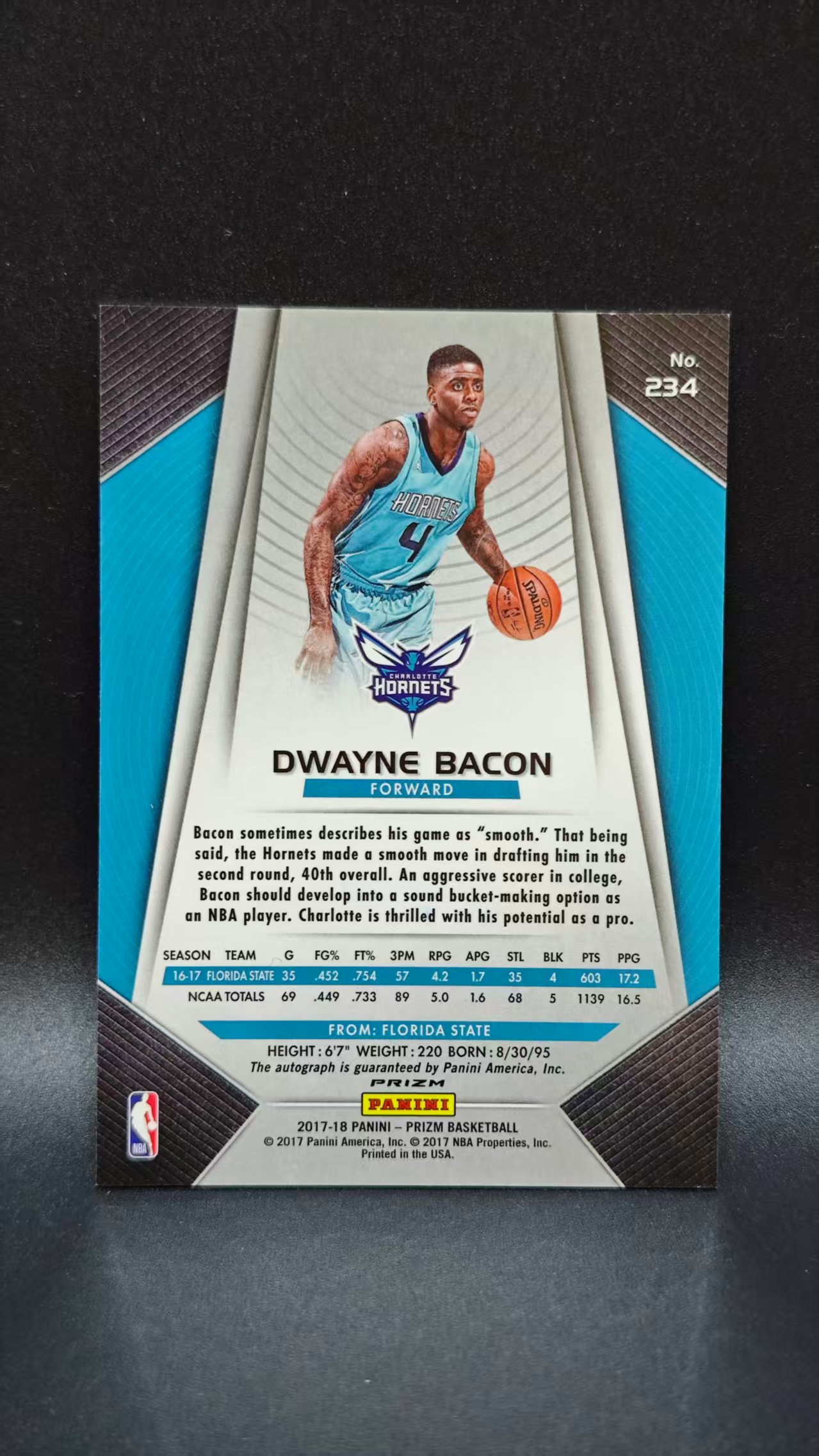2017-18 【六六代卖 预付截标回款】 Prizm Dwayne Bacon RC 培根 黄蜂 泡泡折射 签字 新秀(炜炜017)WL