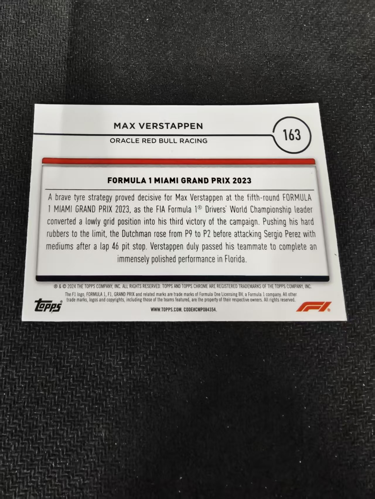 2024 Topps Chrome F1 Max Verstappen 维斯塔潘 红牛 划痕 边角瑕疵 #163