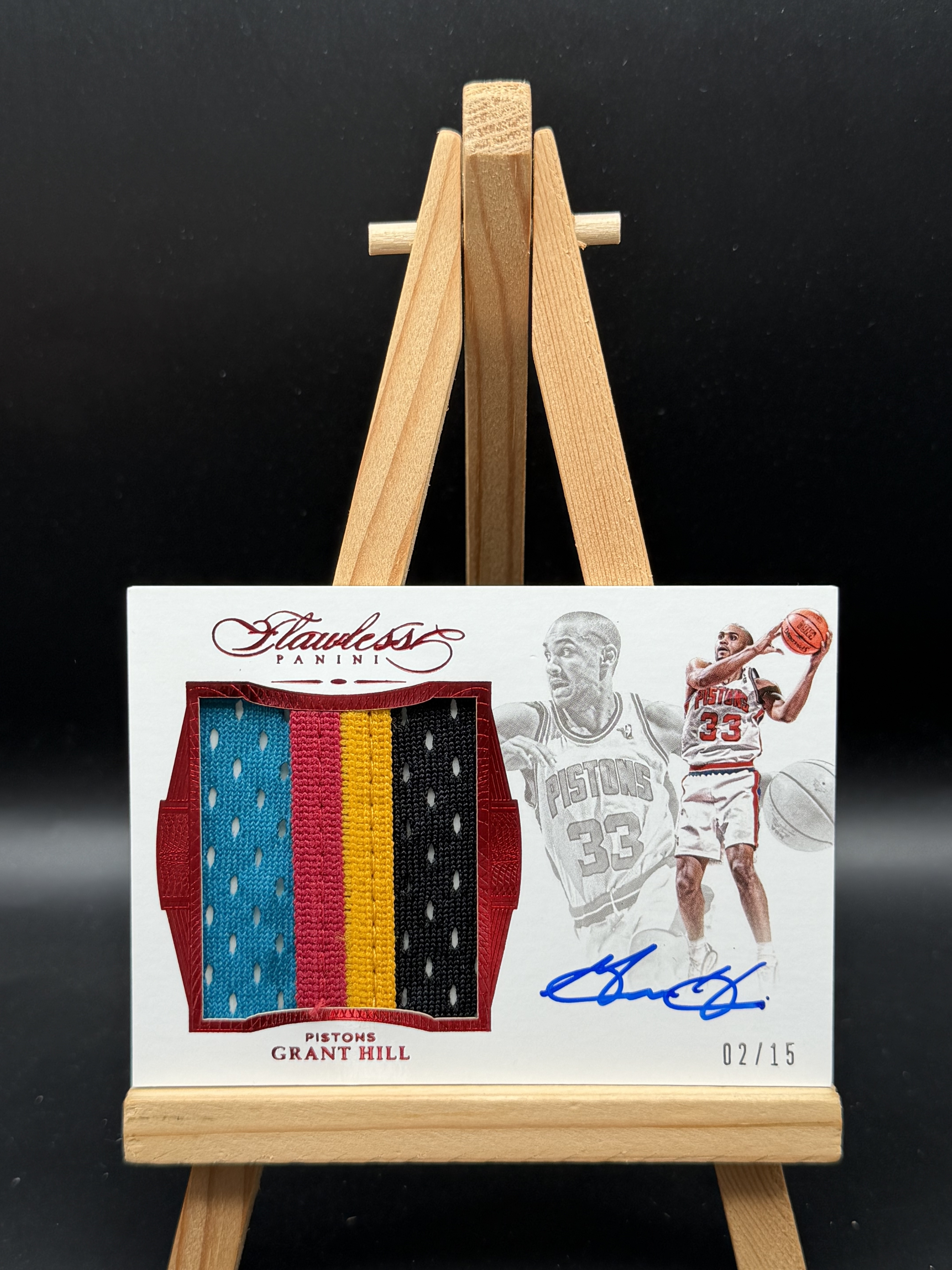 2015-16 Panini Flawless Grant Hill 格兰特 希尔 活塞 手提 PA SR 15编 红折 卡签 签字 GU落场 球衣物料 patch 暴力4色切割
