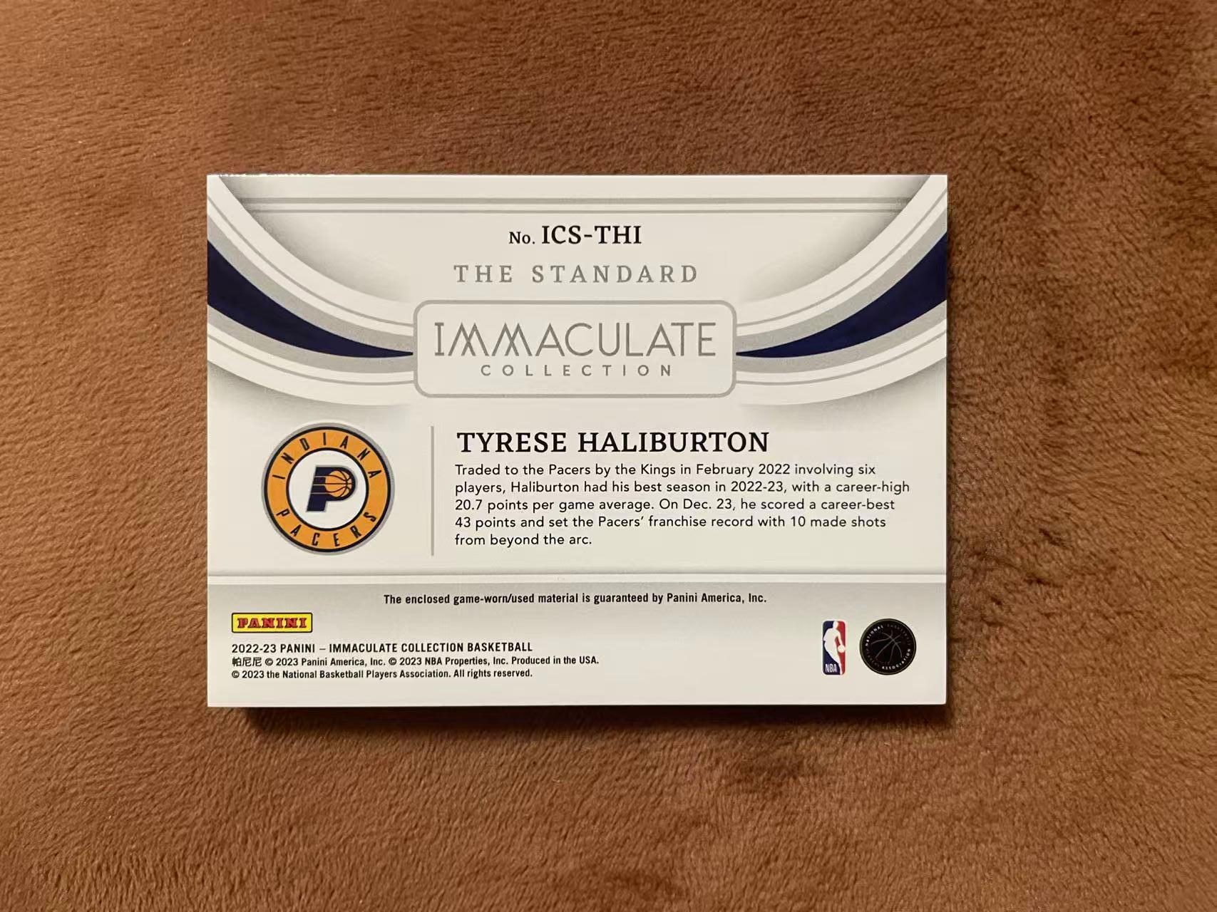 2022-23 Panini Immaculate Jeff Halliburton imm爱咪咪 步行者 哈里伯顿 哈利伯顿 魔法师 The Standard 大窗GU球衣 落场切割 99编【z】