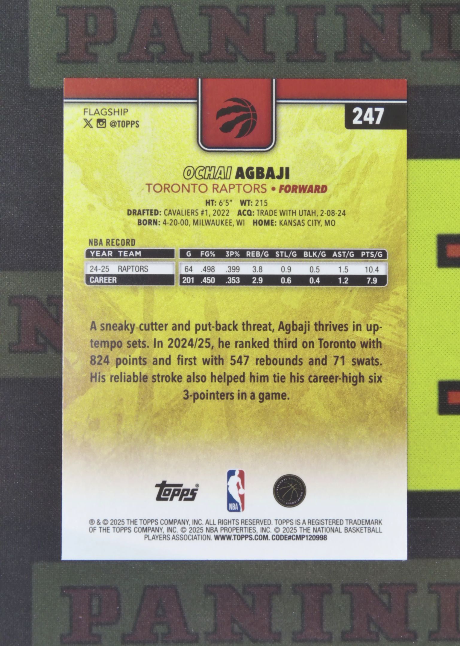 2025-26 Topps Flagship Ochai Agbaji Nirvana Project 奥柴 阿巴吉 猛龙 金背 变化版 大比例 SSP 卡品如图 收藏必备 吴¥