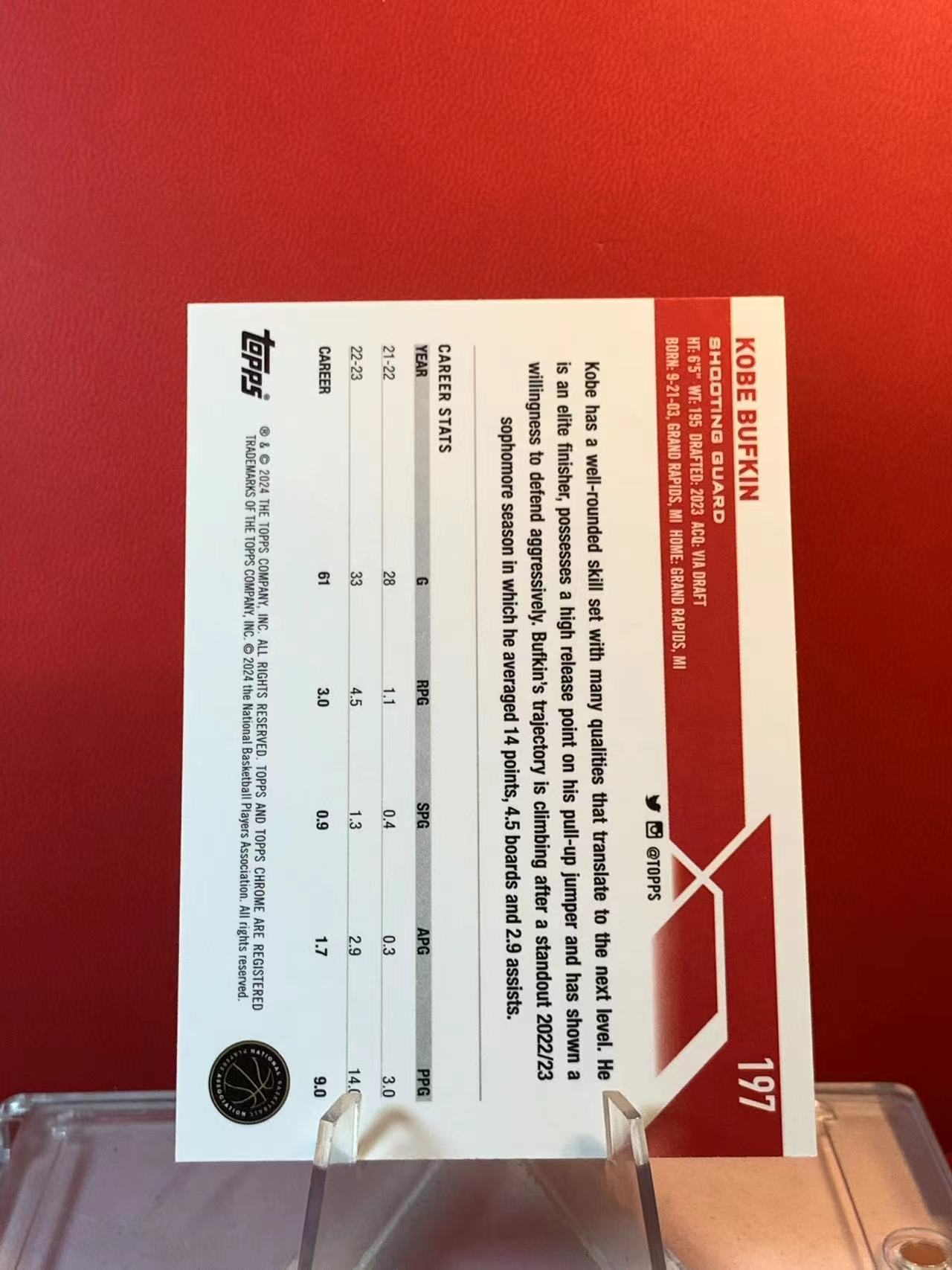(詹叔代拍) 2024 Topps Chrome Kobe Bufkin RC 科比 巴夫金 新秀 银折 折射 篮球 实卡精美 349编 顺丰寄付 泰山
