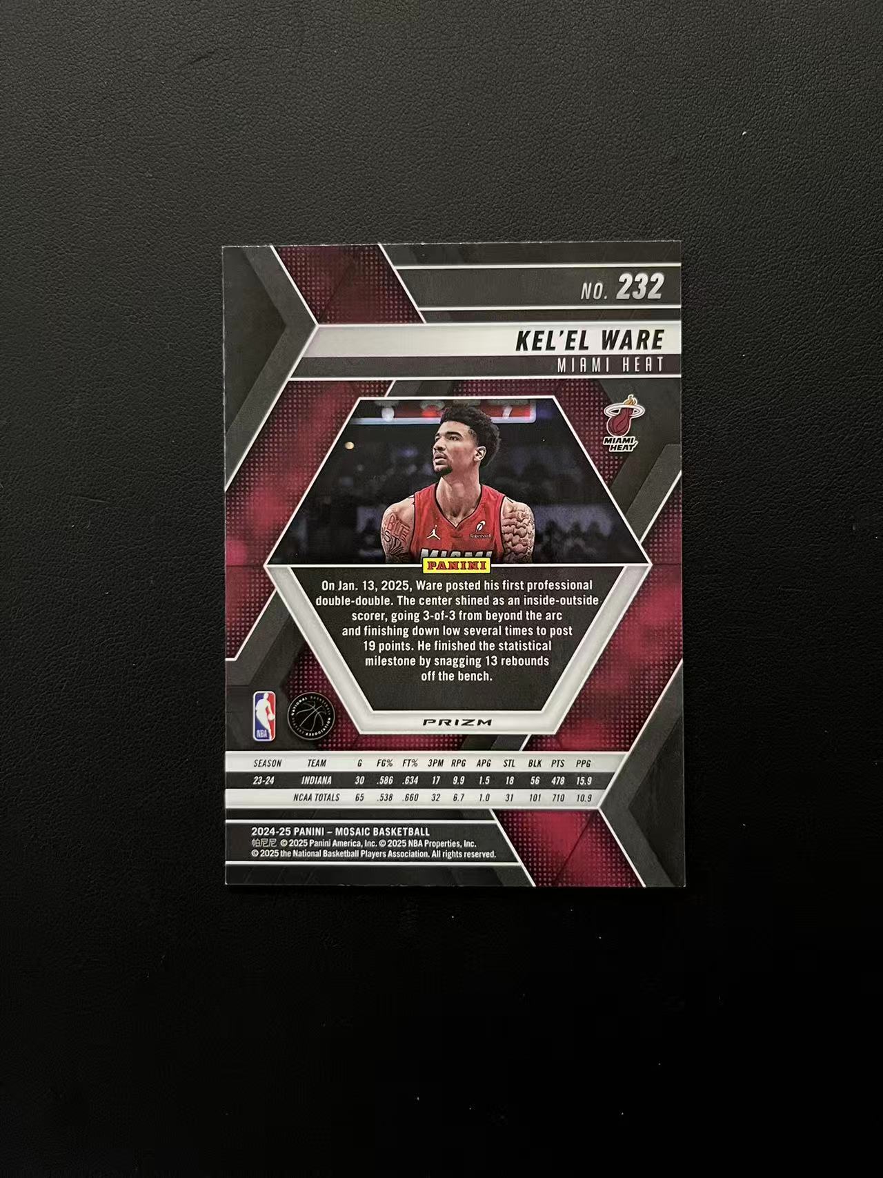 2024-25 Panini Mosaic Kel'el Ware 《王中王代卖》马赛克系列 迈阿密热火 凯莱尔 韦尔 RC 新秀 折射 马赛克折 瑕疵如图 凑套必备 可累积 D23