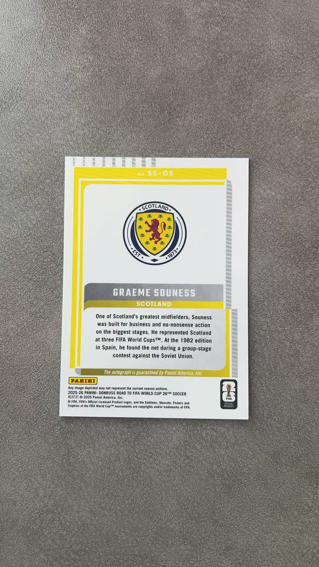 3607【330球星卡实体店代卖】2025-26 帕尼尼 Donruss 杜蕾斯 格雷姆索内斯 Graeme Souness 苏格兰 签字 AUTO 仅顺丰寄付(蘇阖)