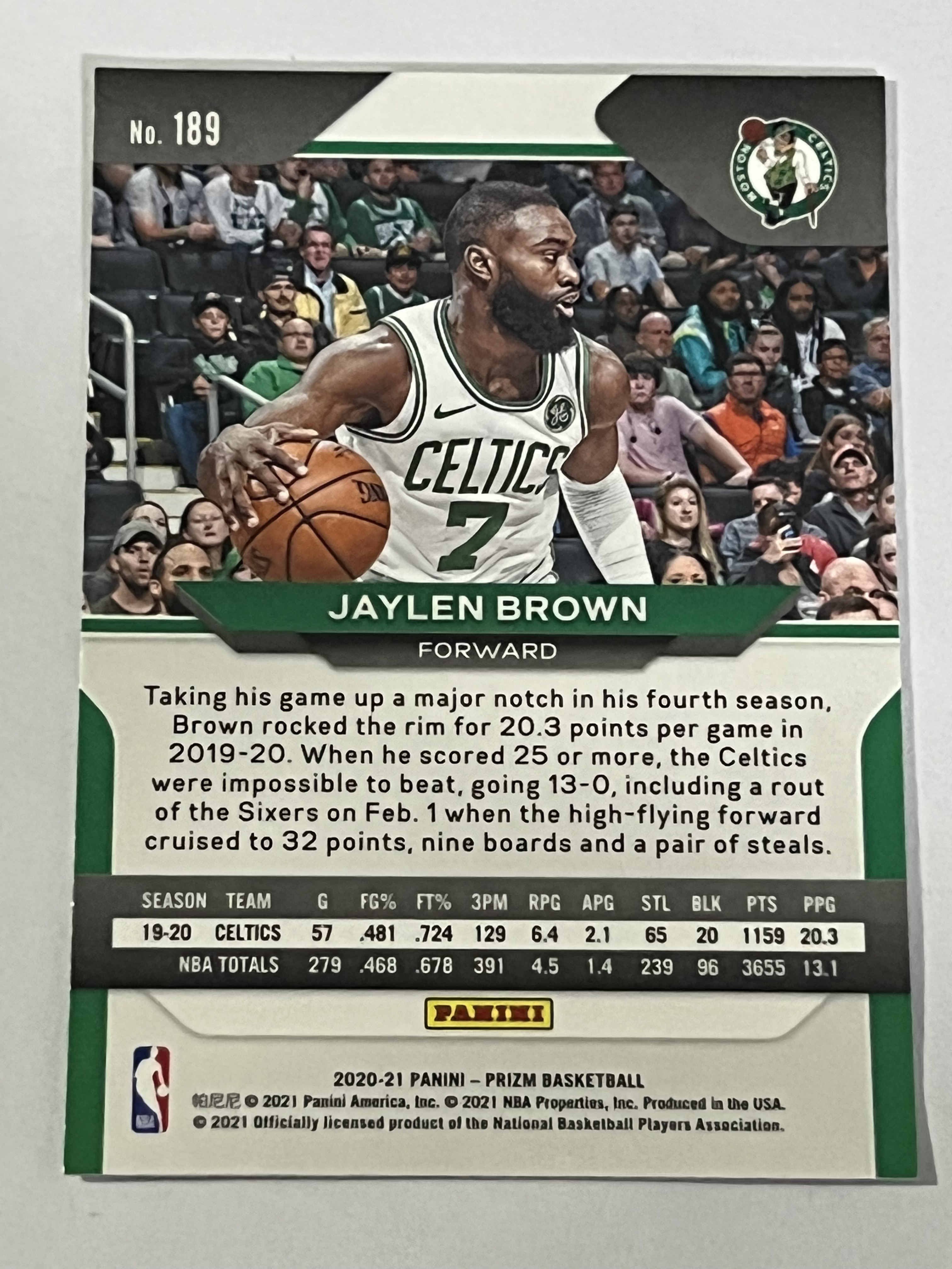 2020-21 Panini prizm Jaylen Brown 杰伦 布朗 凯尔特人队 热门球星 收藏必备 可累计 可合并 #189