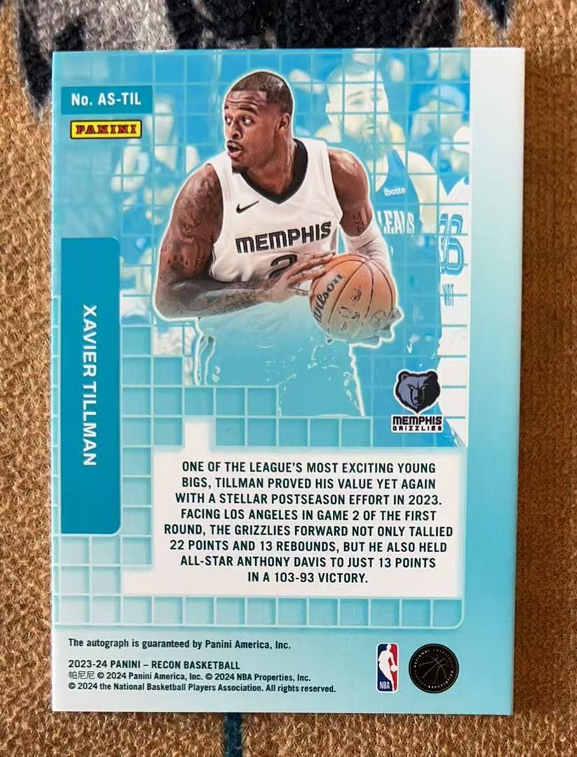 2023-24 Panini Recon Xavier Tillman 【承接代卖】泽维尔 蒂尔曼 灰熊队 签字 贴签「12.06月下」