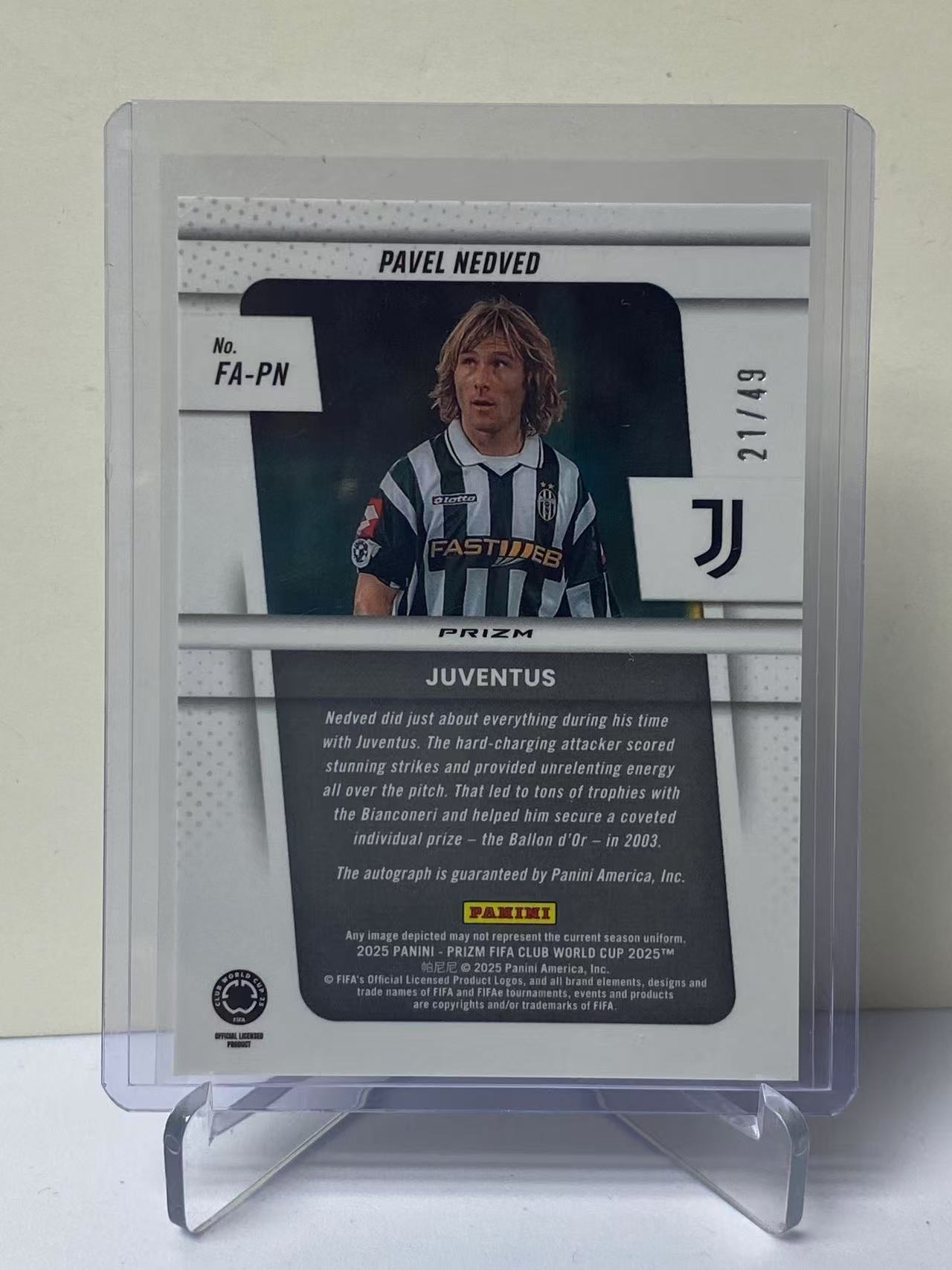 2025 Panini Prizm Pavel Nedved 世俱杯PZ 帕维尔 内德维德 捷克 尤文图斯 银折 21/49编 签字 墨迹如图 收藏必备 卡品如图 9527