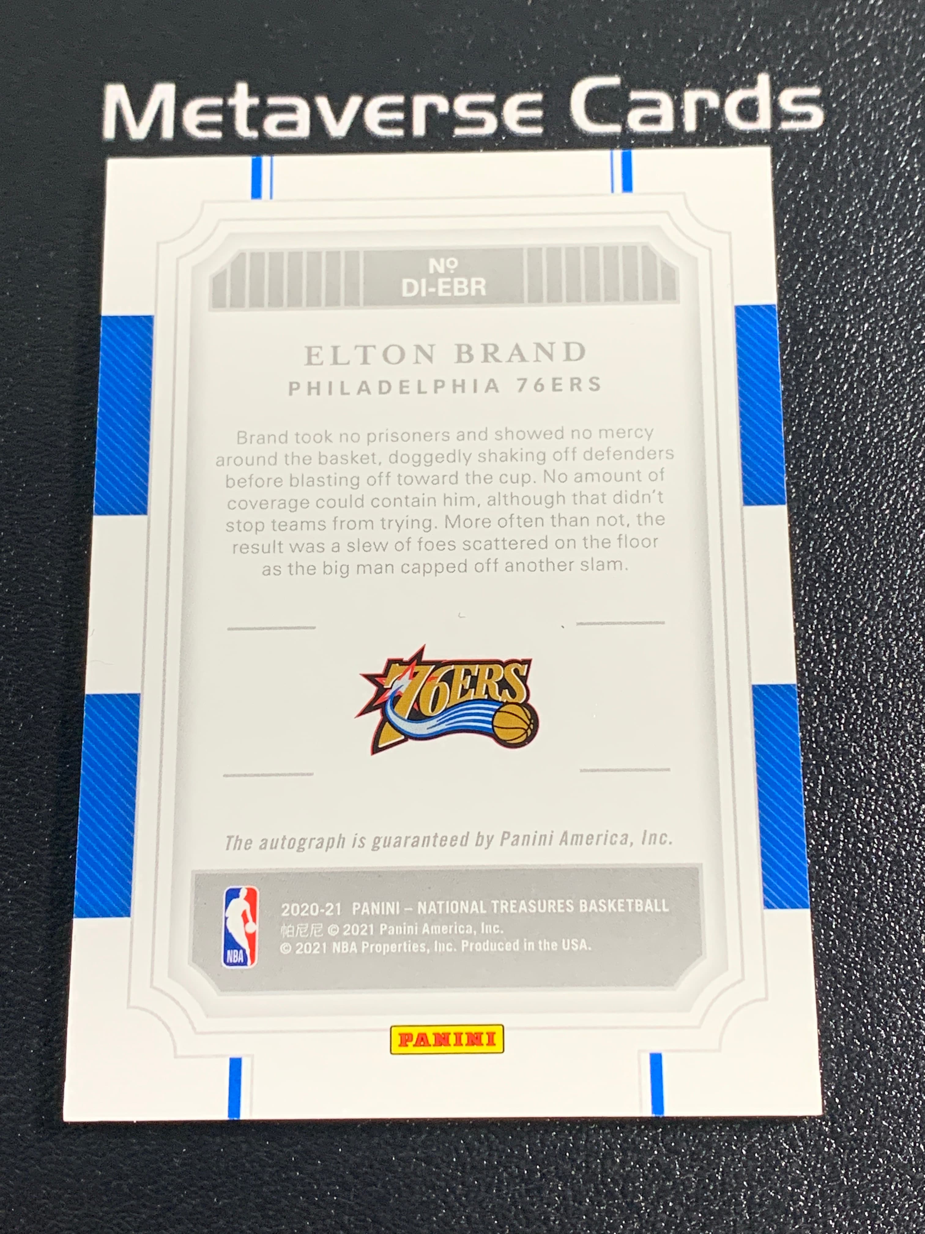 【元宇宙拍卖】张张总214:2020-21 Panini National Treasures 国宝 Elton Brand 费城76人 埃尔顿 布兰德 签字 贴签 Definitive Ink 银平行 46/49编 瑕疵如图 收藏必备