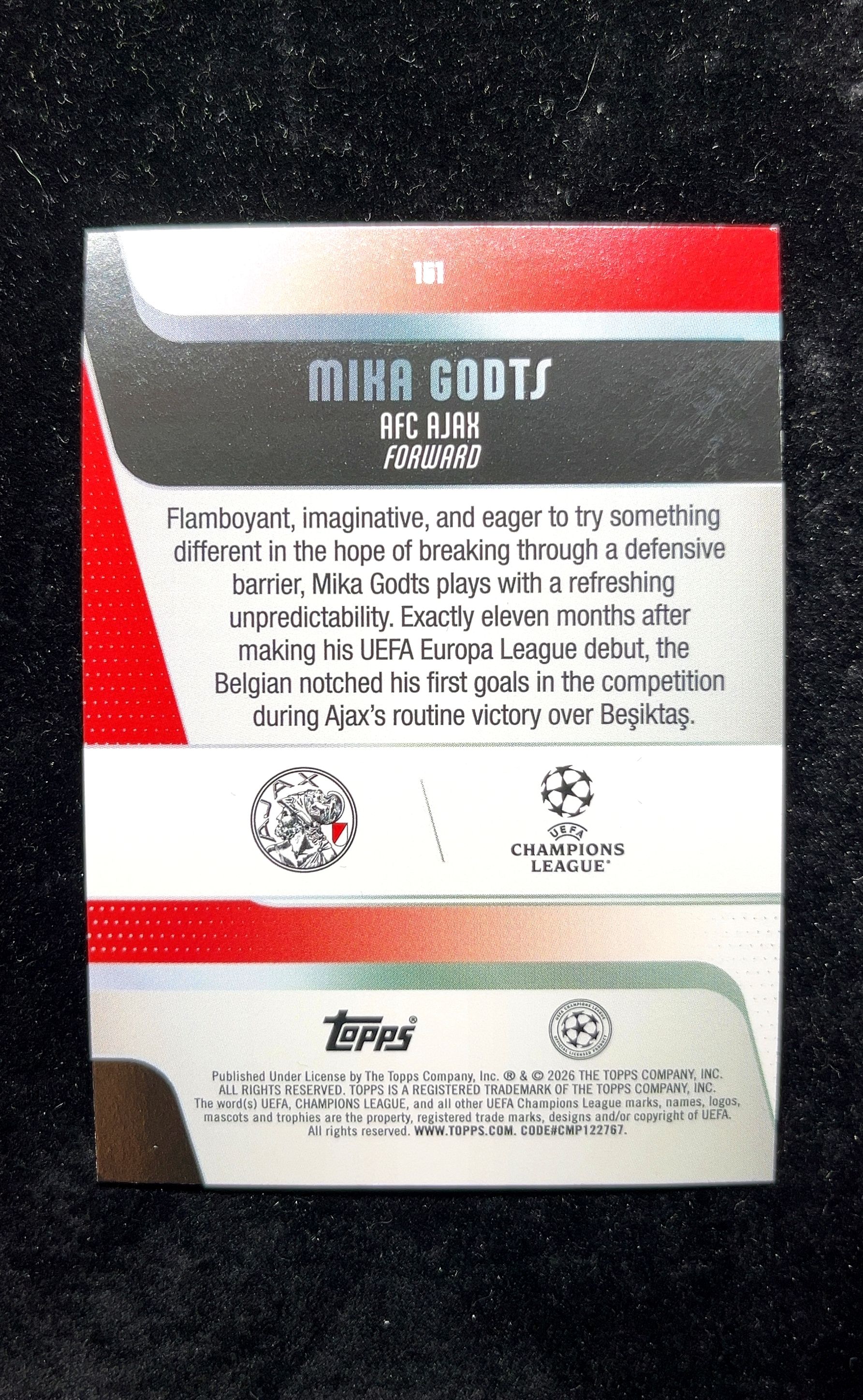【小白1%代卖】2026 Topps Mika Godts 米卡·戈茨 银圈圈折 折射 卡品如图 高价值 #101 AFC Ajax 阿贾克斯 0626
