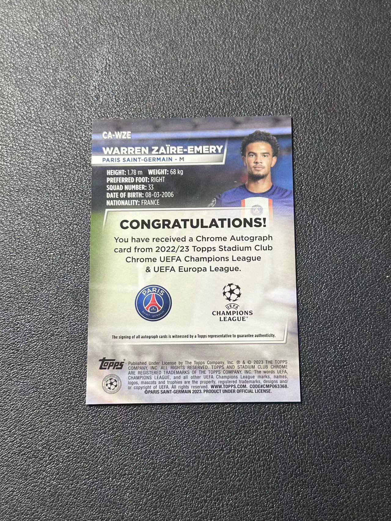 Warren Zaïre-Emery RC #135 Topps Chrome UEFA 2022-23 Purple Foil /75 PSG