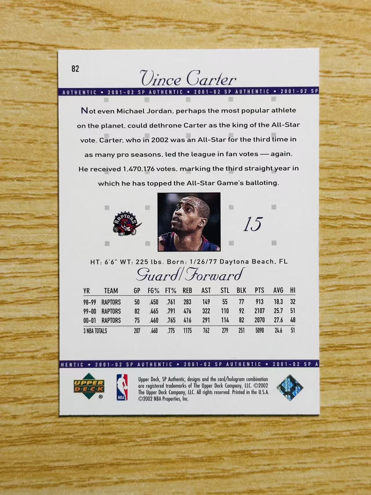 2002 Upper Deck SP Authentic Vince Carter 嘿嘿代卖 老卡 老特 简约设计 文斯 卡特 半人半神 猛龙 收藏必备