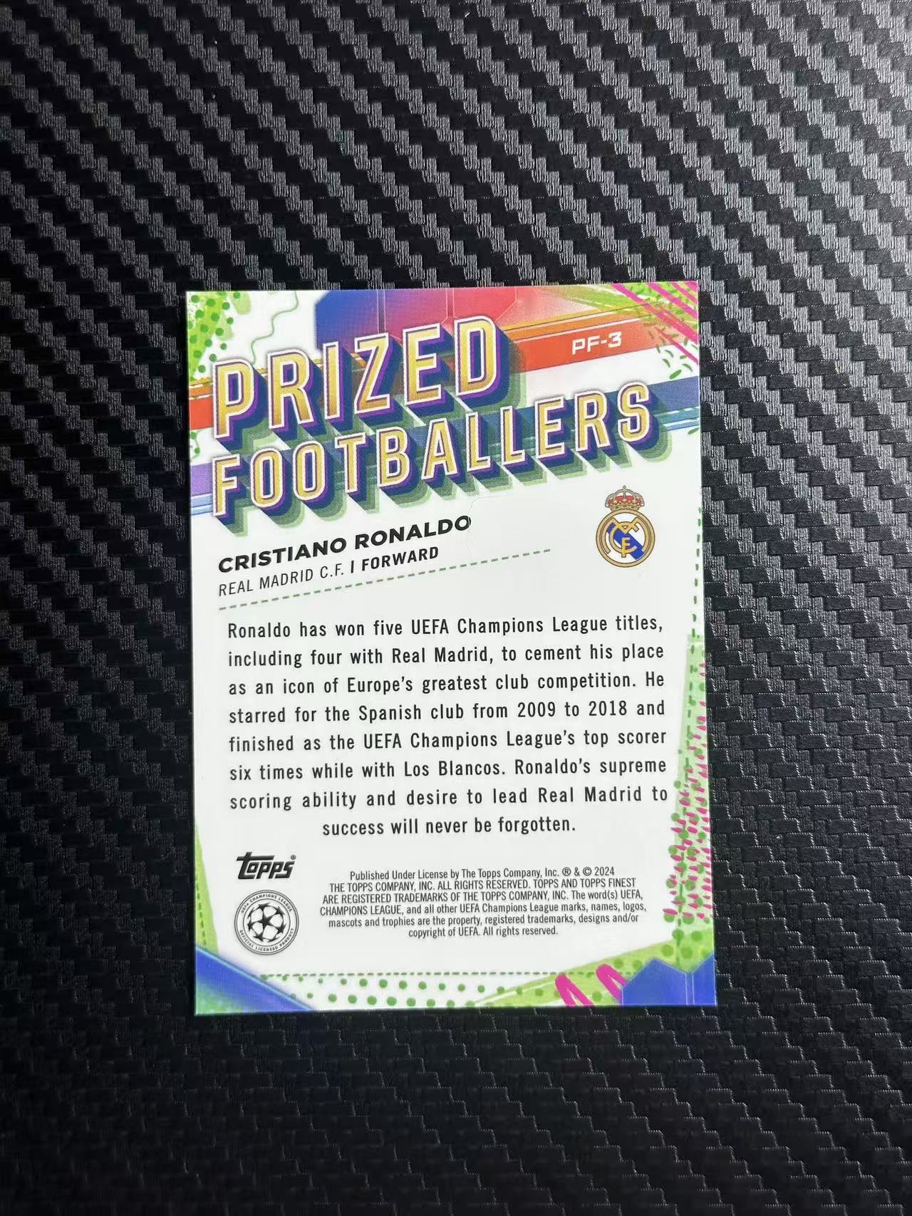 2024 Topps Finest Cristiano Ronaldo 罗 罗纳尔多 皇马 皇家马德里 葡萄牙 欧冠 prized 球员典范 特卡 银折 卡品如图 拍前看描述