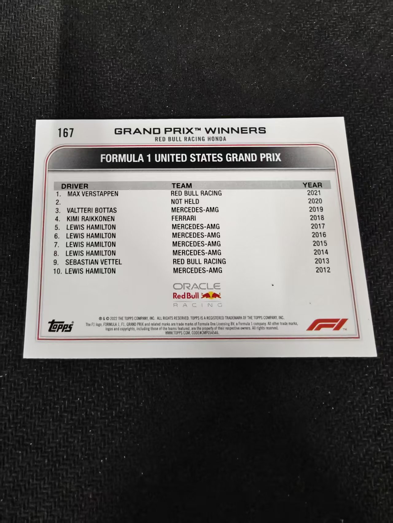 2022 Topps Chrome F1 Max Verstappen 维斯塔潘 红牛 划痕 边角瑕疵 @167