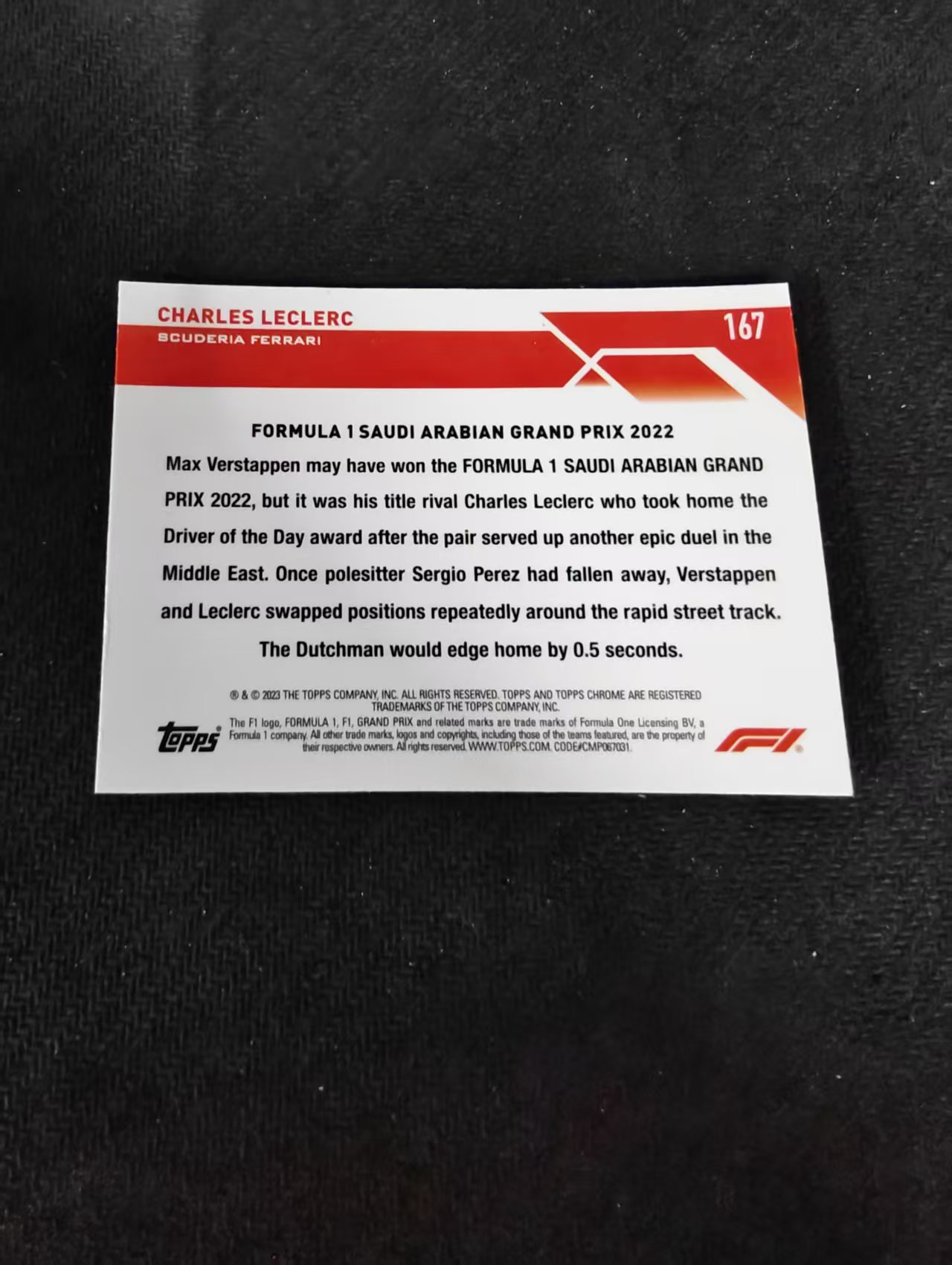 2023 Topps Chrome F1 Charles Leclerc 勒克莱尔 乐扣 法拉利 划痕 边角瑕疵 #167