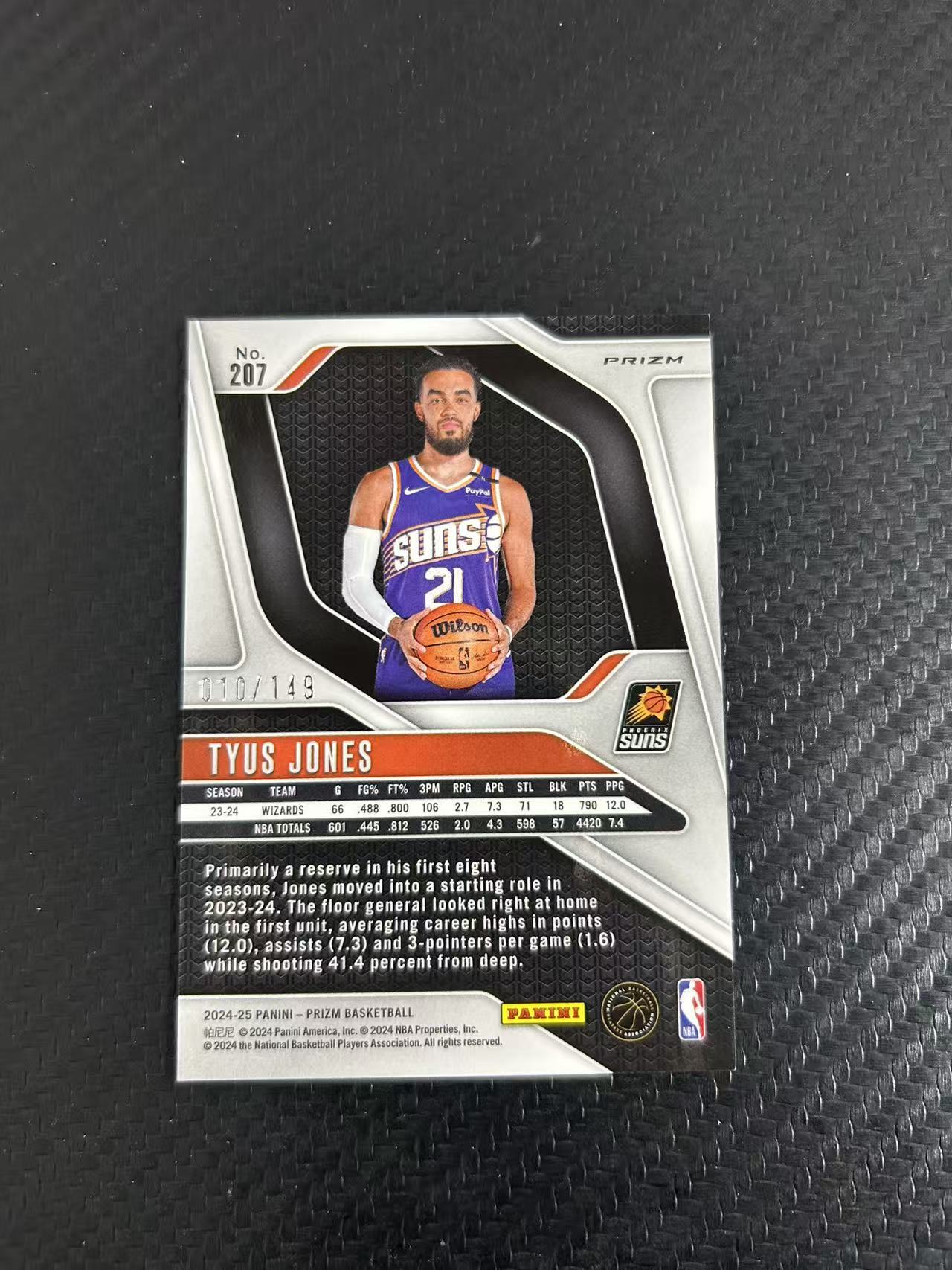 2024-25 Panini Prizm Tyus Jones #207【灯灯拍卡】 pz 太阳 泰尔斯 琼斯 紫碎冰折 折射 010/149编 收藏必备【雪茄】