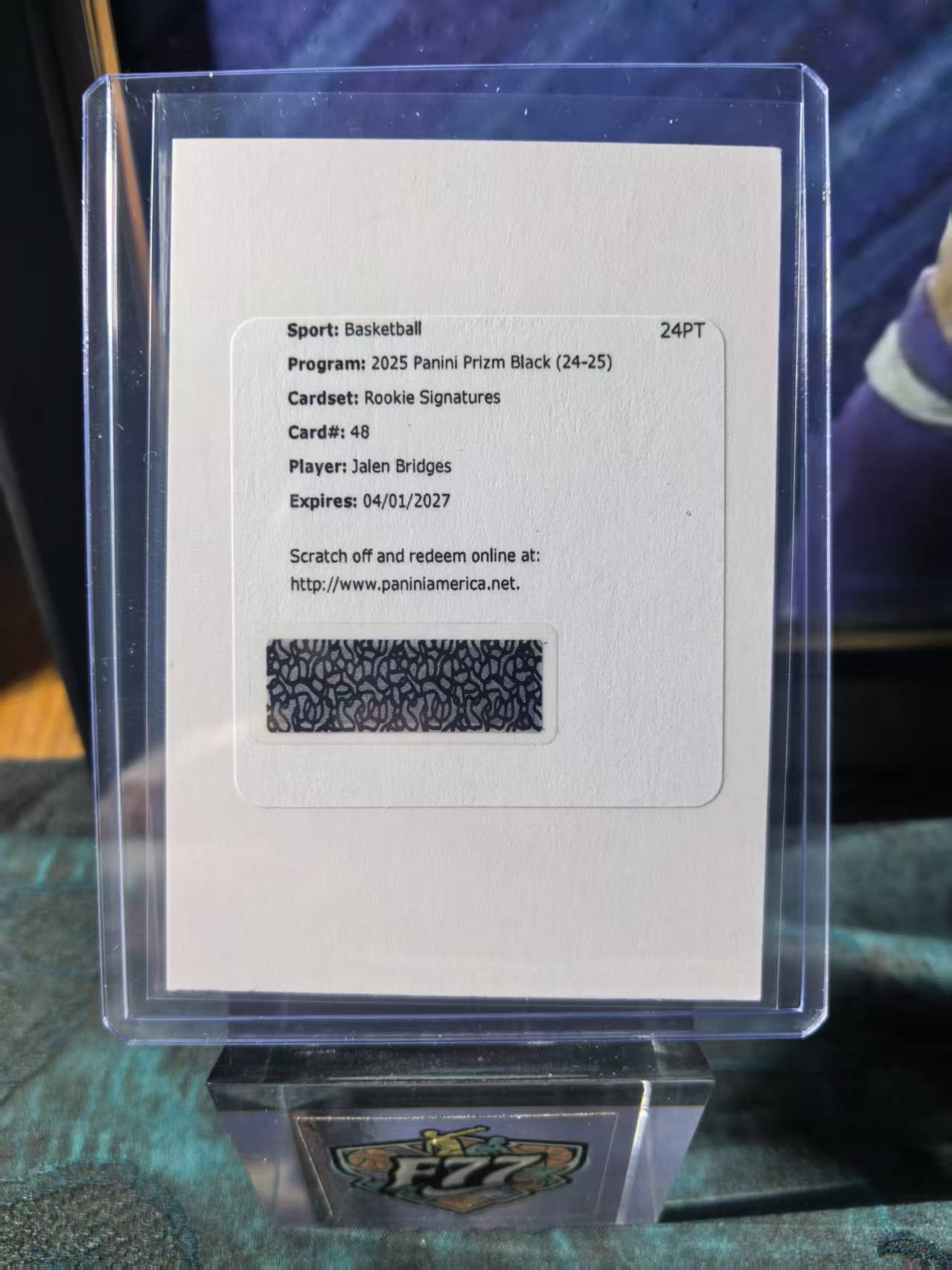 2024-25 Panini Prizm JALEN BRIDGES PZ Black 杰伦 布里奇斯 太阳 新秀 签字 交换板 只发板不发码 收藏必备