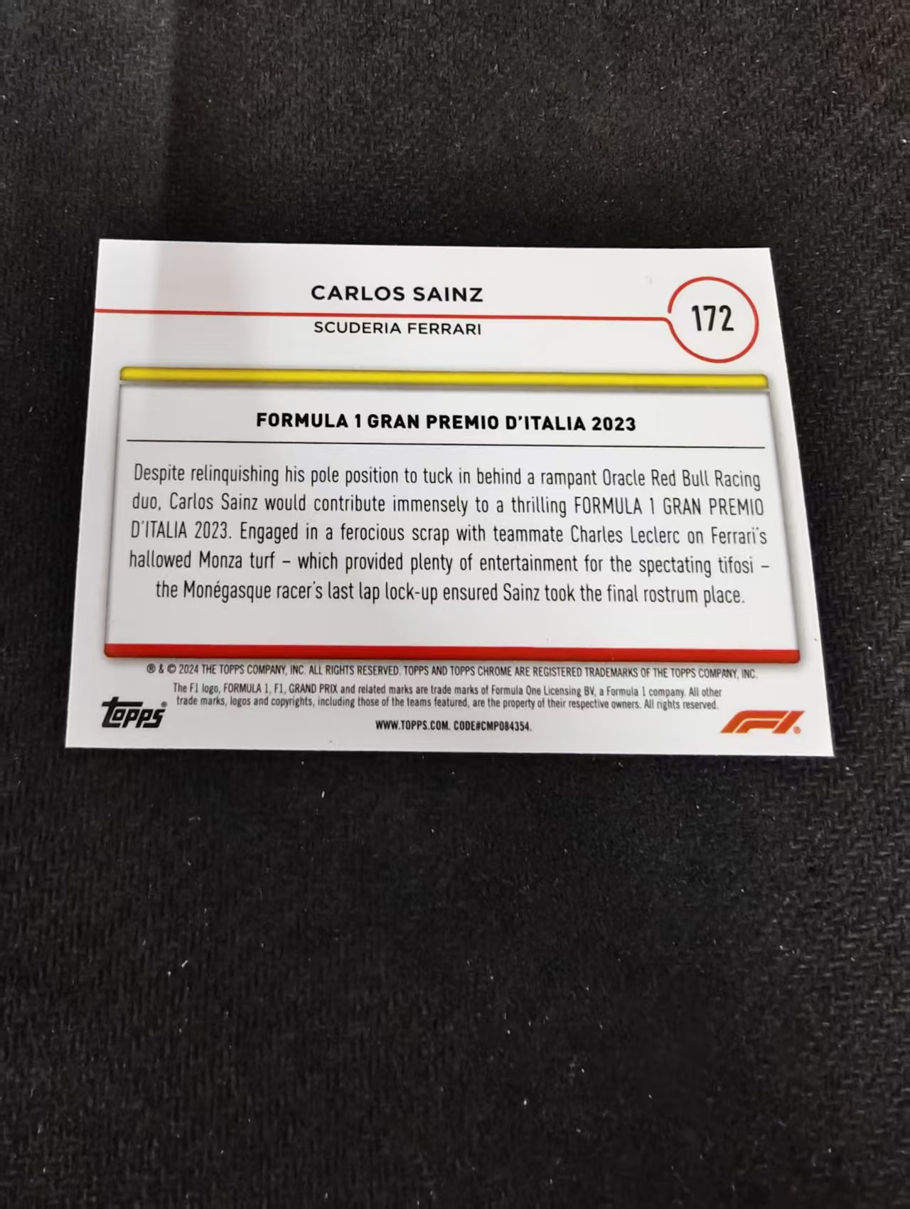 2024 Topps Chrome Carlos Sainz 卡洛斯 赛恩斯 法拉利车队 F1 划痕 边角瑕疵 #172