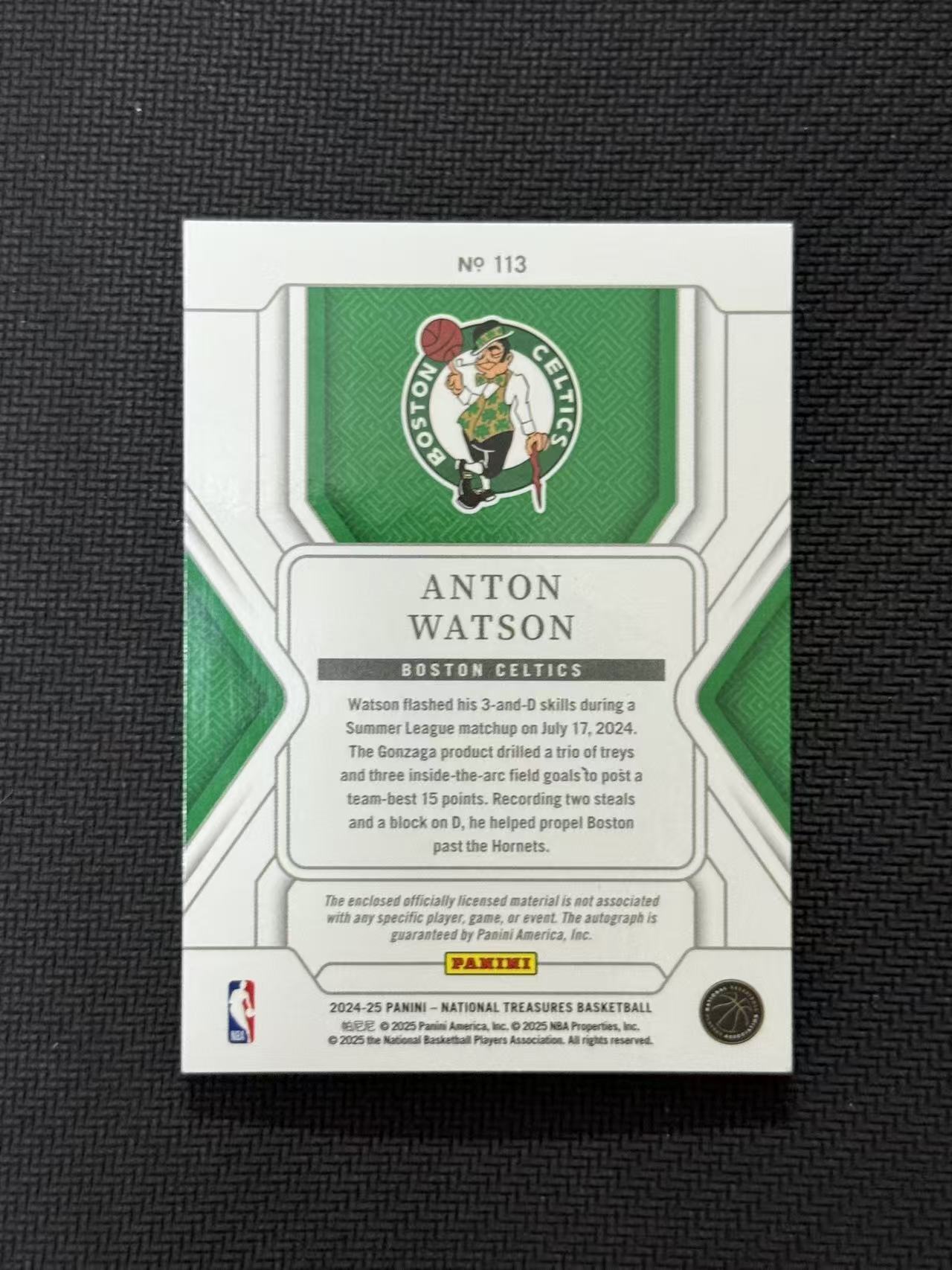 2024-25 Panini National Treasures Anton Watson RC 国宝 凯尔特人 安东 沃特森 新秀 28/99编 正RPA 签字 卡签 未来可期 卡品如图 老公DR