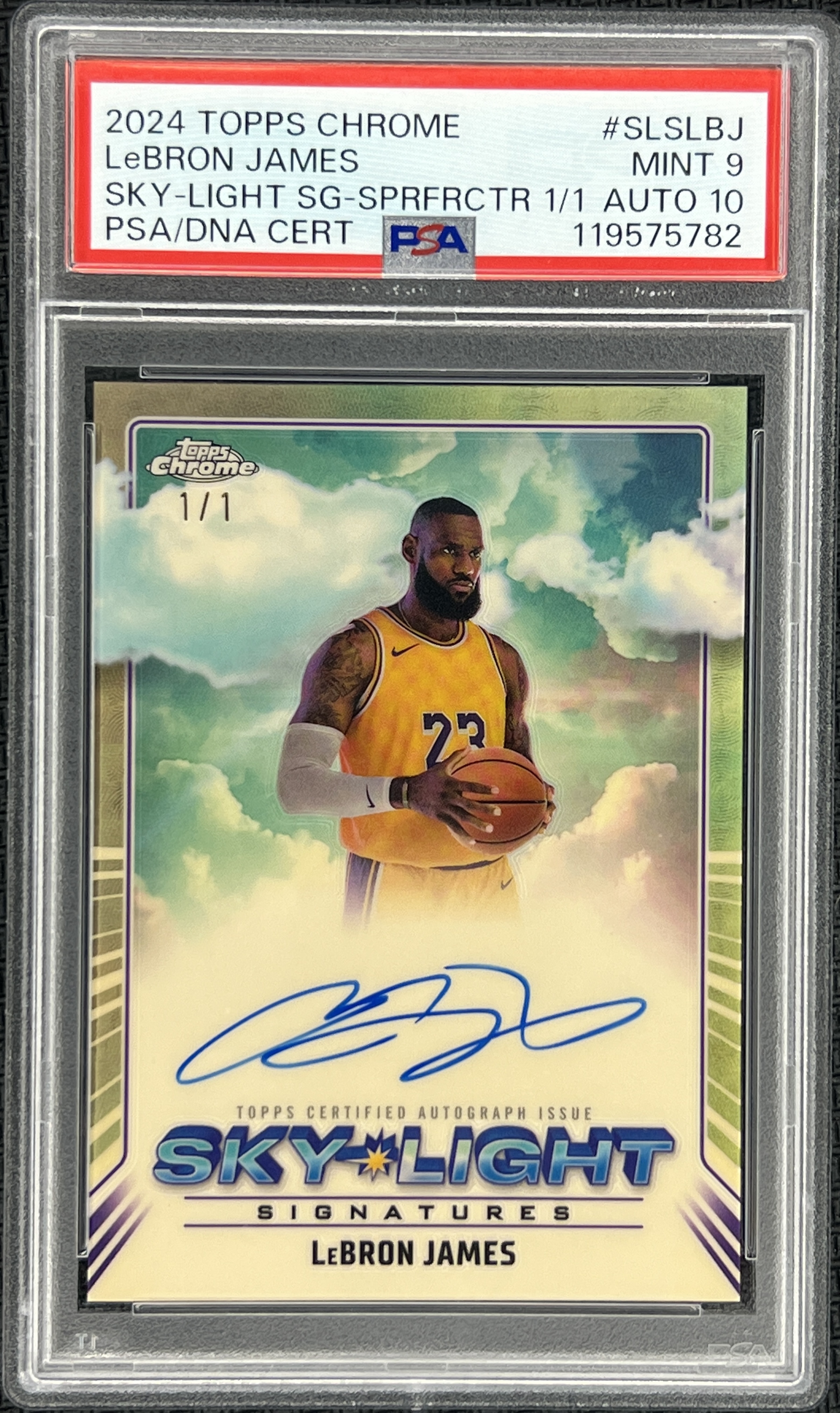 2024-25 TOPPS CHROME 湖人 LeBron James 小皇帝 勒布朗 詹姆斯 SKY LIGHT 特卡爆金超级折 签字卡 卡签 1/1 PSA评级卡品9分签字10分 值得收藏