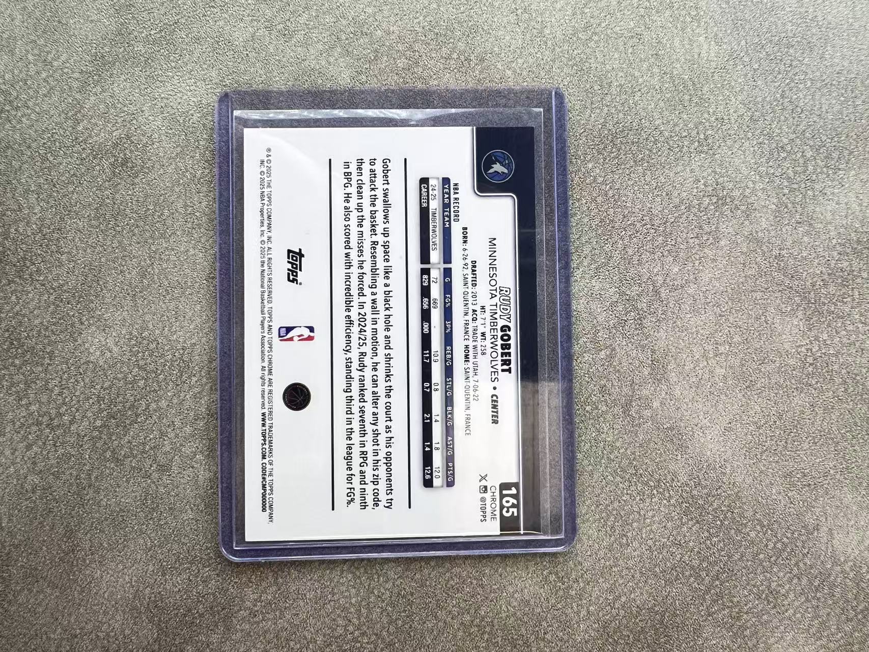 3931【330球星卡实体店代卖】2025 Topps Chrome TC元年 鲁迪戈贝尔(Rudy Gobert)紫脉冲折 65/75编 仅顺丰寄付(WWTY)