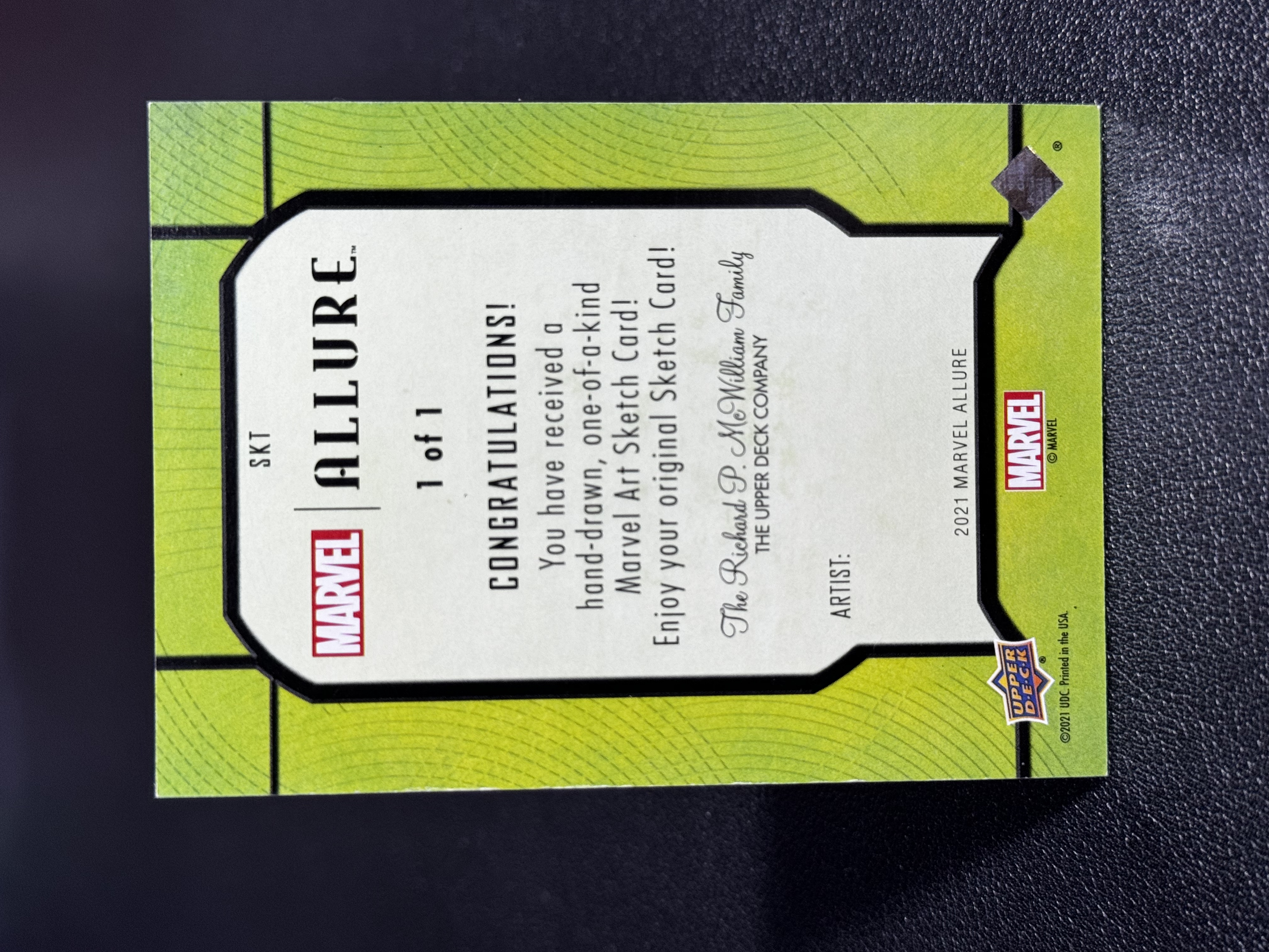 2022 Upper Deck Marvel (MCU) Allure Allure 小黑钻 UD 漫威 AP 手绘卡 1/1 1of1 空白底卡 ARTIST SKETCH CARD LWLP