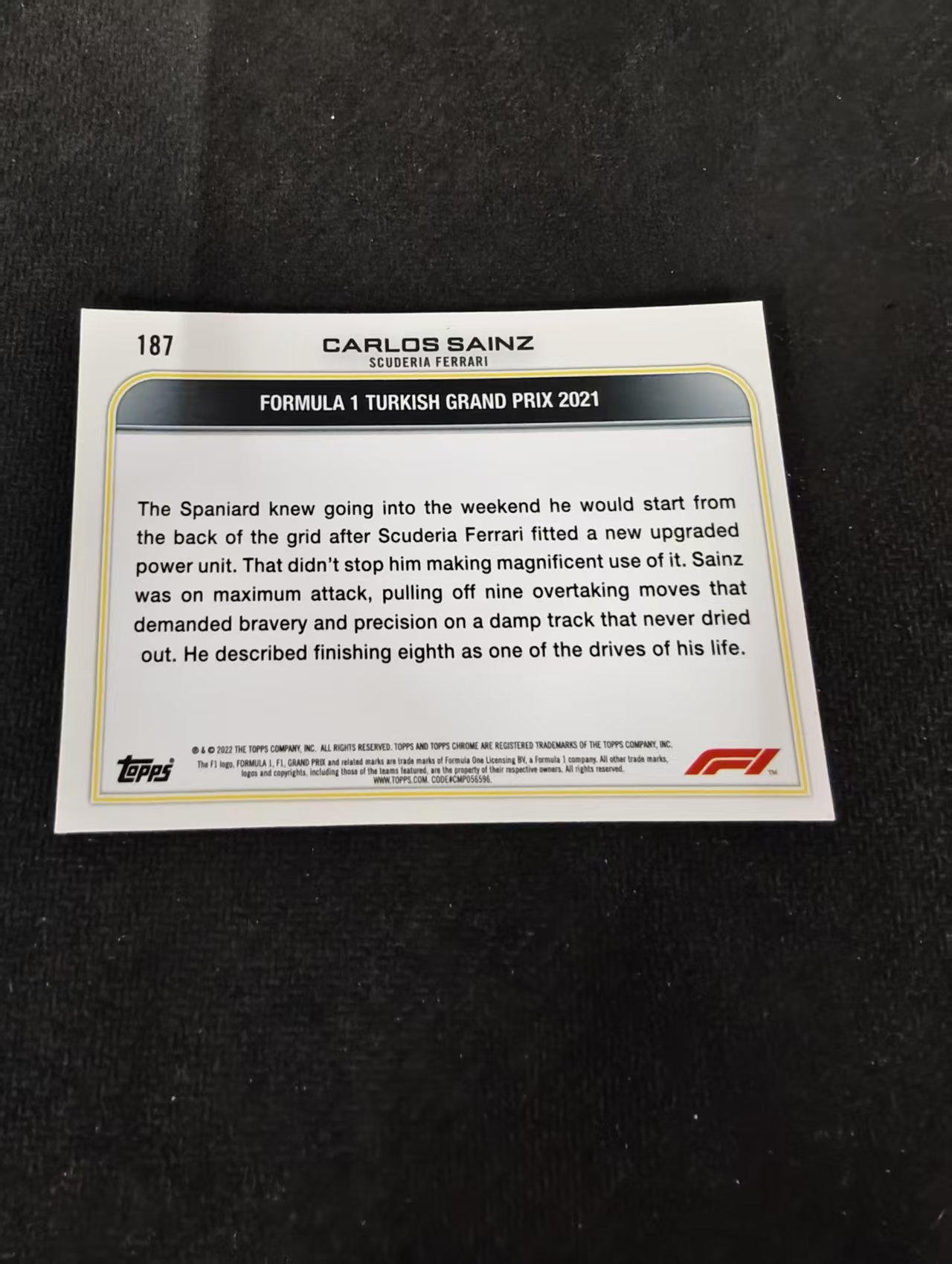 2022 Topps Chrome F1 Carlos Sainz 卡洛斯 塞恩斯 法拉利 划痕 边角瑕疵 #187