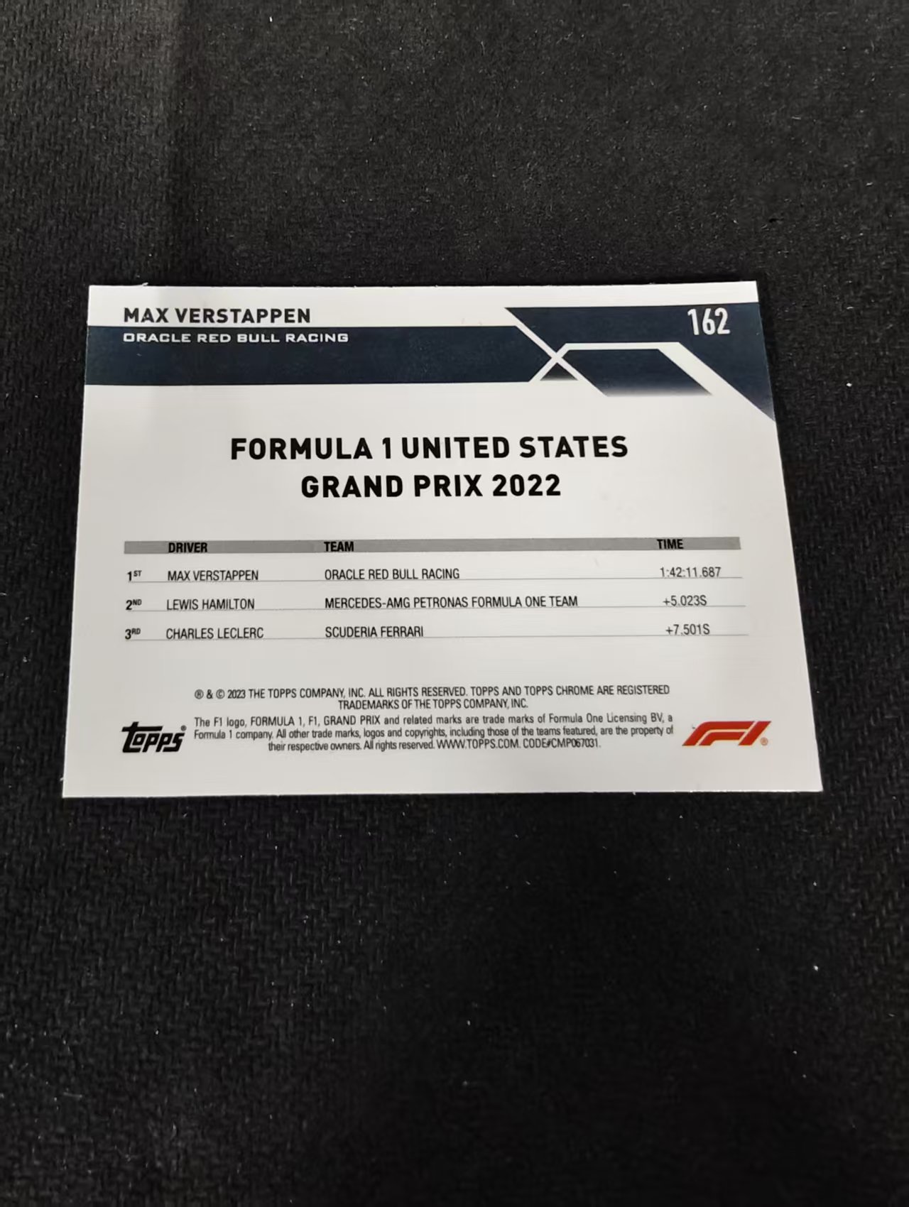 2023 Topps Chrome F1 Max Verstappen 维斯塔潘 红牛 划痕 边角瑕疵 #162