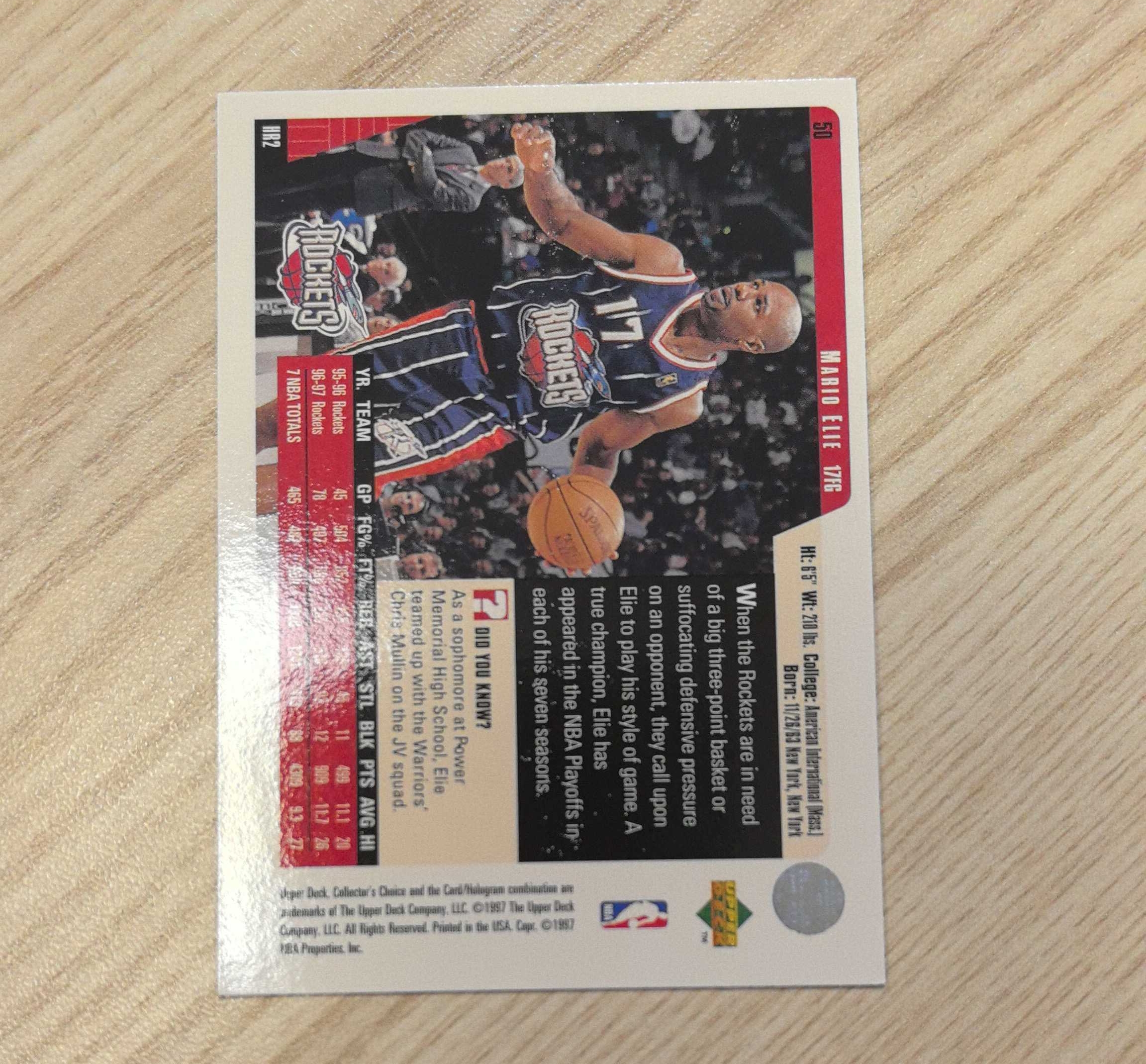 1997-98 Upper Deck Collector's Choice Mario Elie 马里奥·埃利 UD99年随马刺夺冠死亡之吻 邓肯和罗宾逊身边的好帮手先后效力于76人开拓者火箭勇士太阳