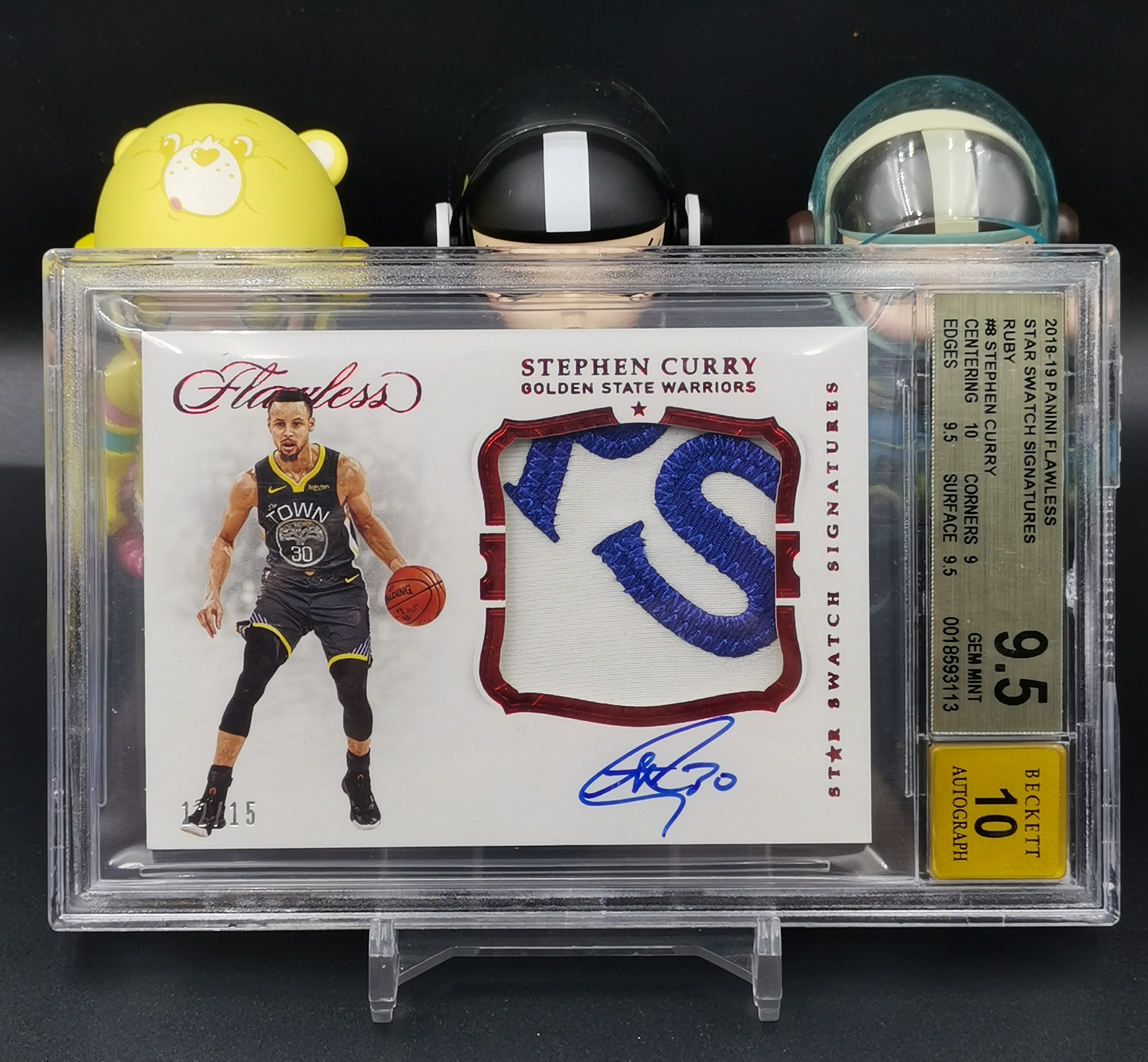 2018-19 Panini Flawless Stephen Curry 【学浪】手提系列 勇士 库里 字母球衣暴利切割 签字 卡签 SS PA Star Swatch 中国红 12/15编 BGS金标9.5/10评级 系列Hit 诶前
