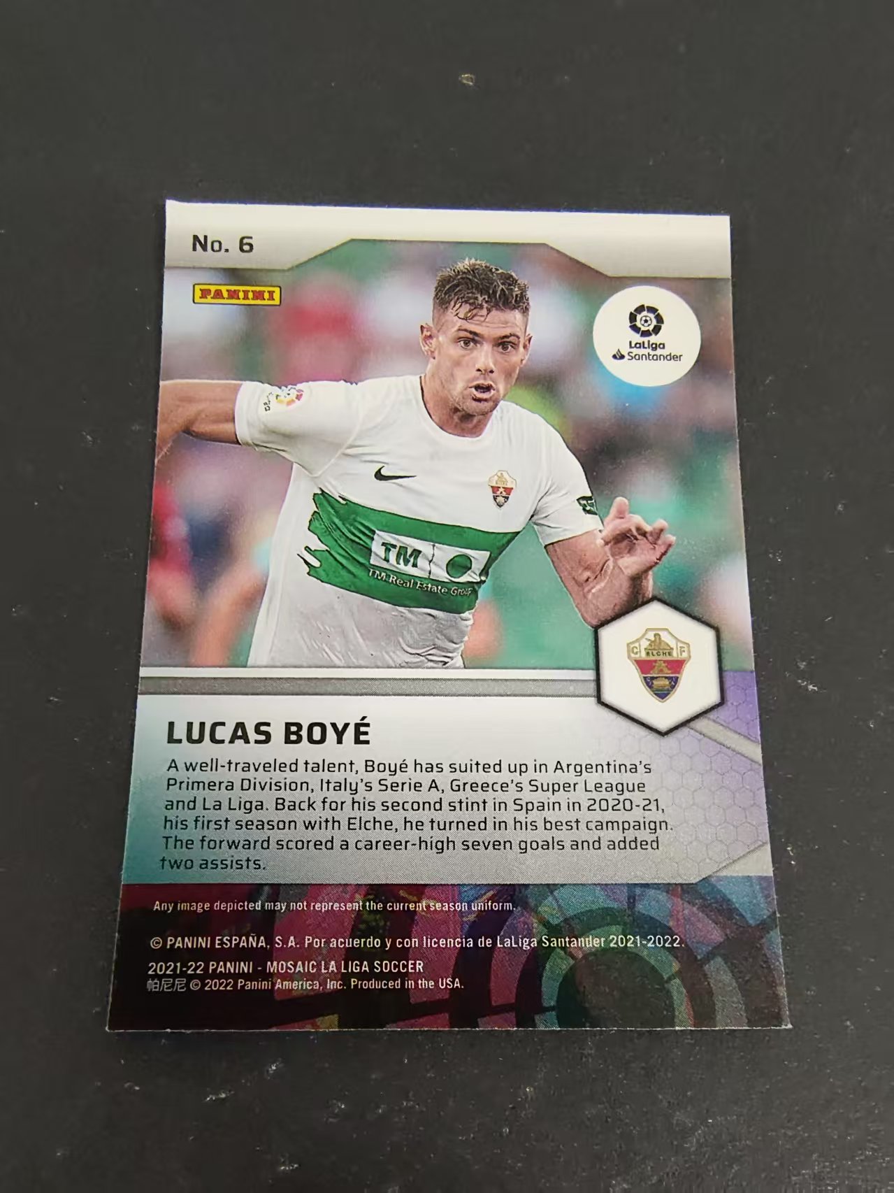 【可合并,不累计】2021-22 Panini Mosaic lucas boye 埃尔切 卢卡斯 博耶 西甲 马赛克 特卡 划痕 边角瑕疵 #6