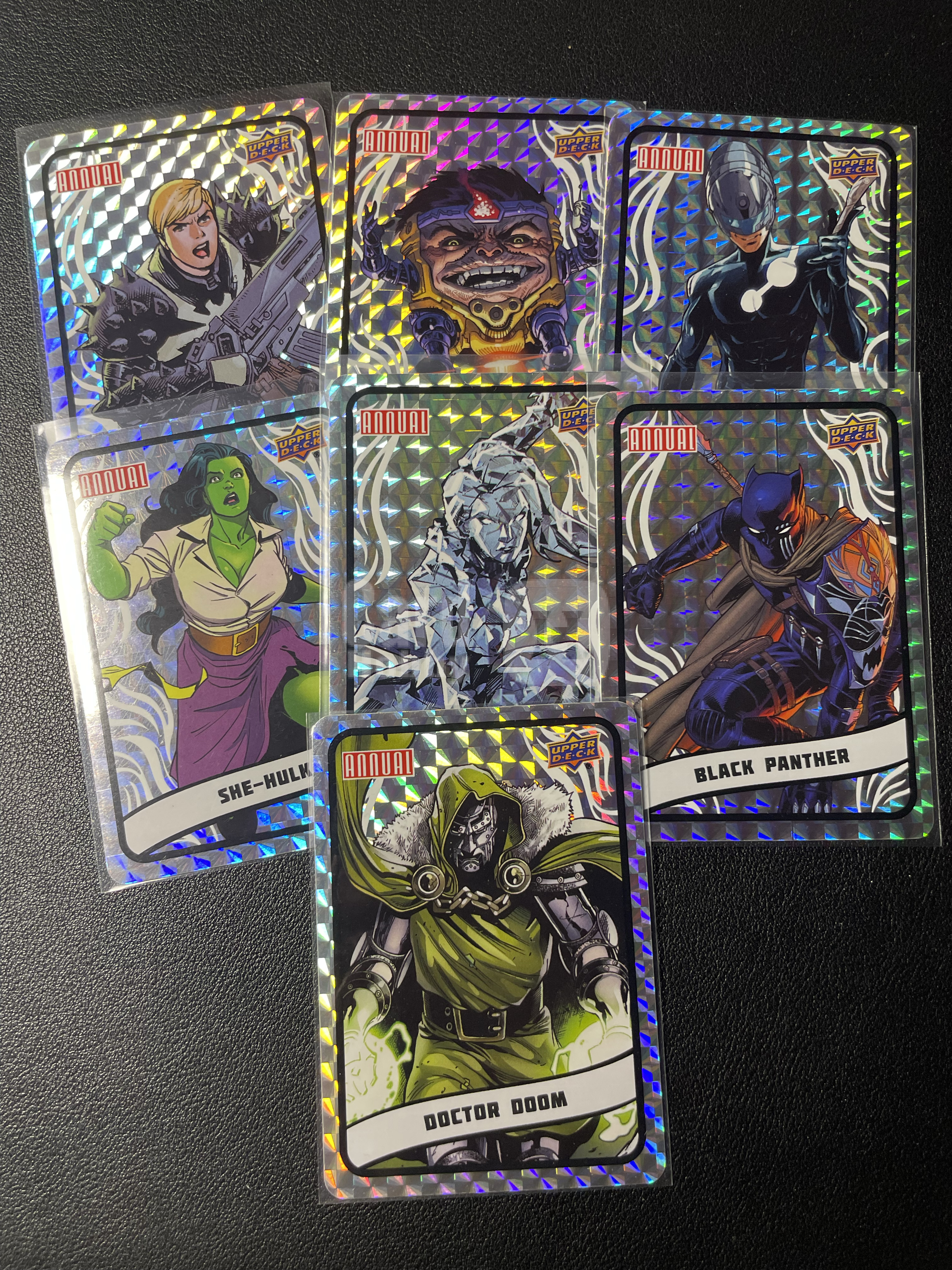 2025 Upper Deck Marvel (MCU) 漫威漫画宇宙年鉴 毁灭博士 黑豹 女浩克等 闪贴贴纸7张打包序号如图 2021-22 UD 漫威漫画宇宙年度Annual 年鉴系列