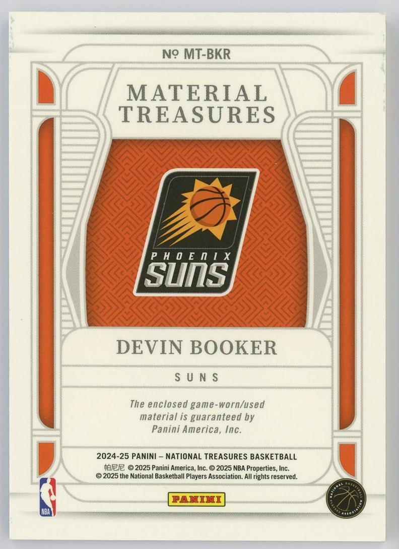 2024-25 Panini National Treasures Devin Booker 德文布克 国宝 99编 亲穿 球衣 物料 太阳 卡品如图 0KM4/11.27