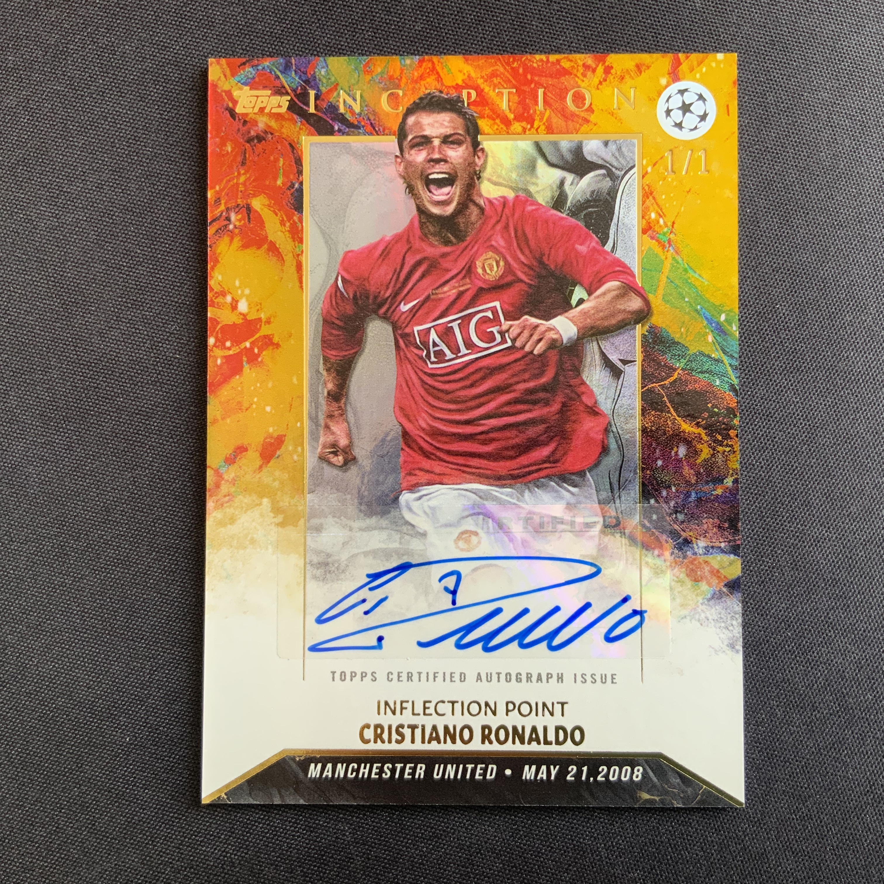 2023-24 Topps Inception 盜夢空間 Cristiano Ronaldo C羅 羅納爾多 1/1編 ofo 簽字簽名 完美簽 墨跡清晰！爆金！曼聯歐冠決賽慶祝選圖 輕印如圖S216