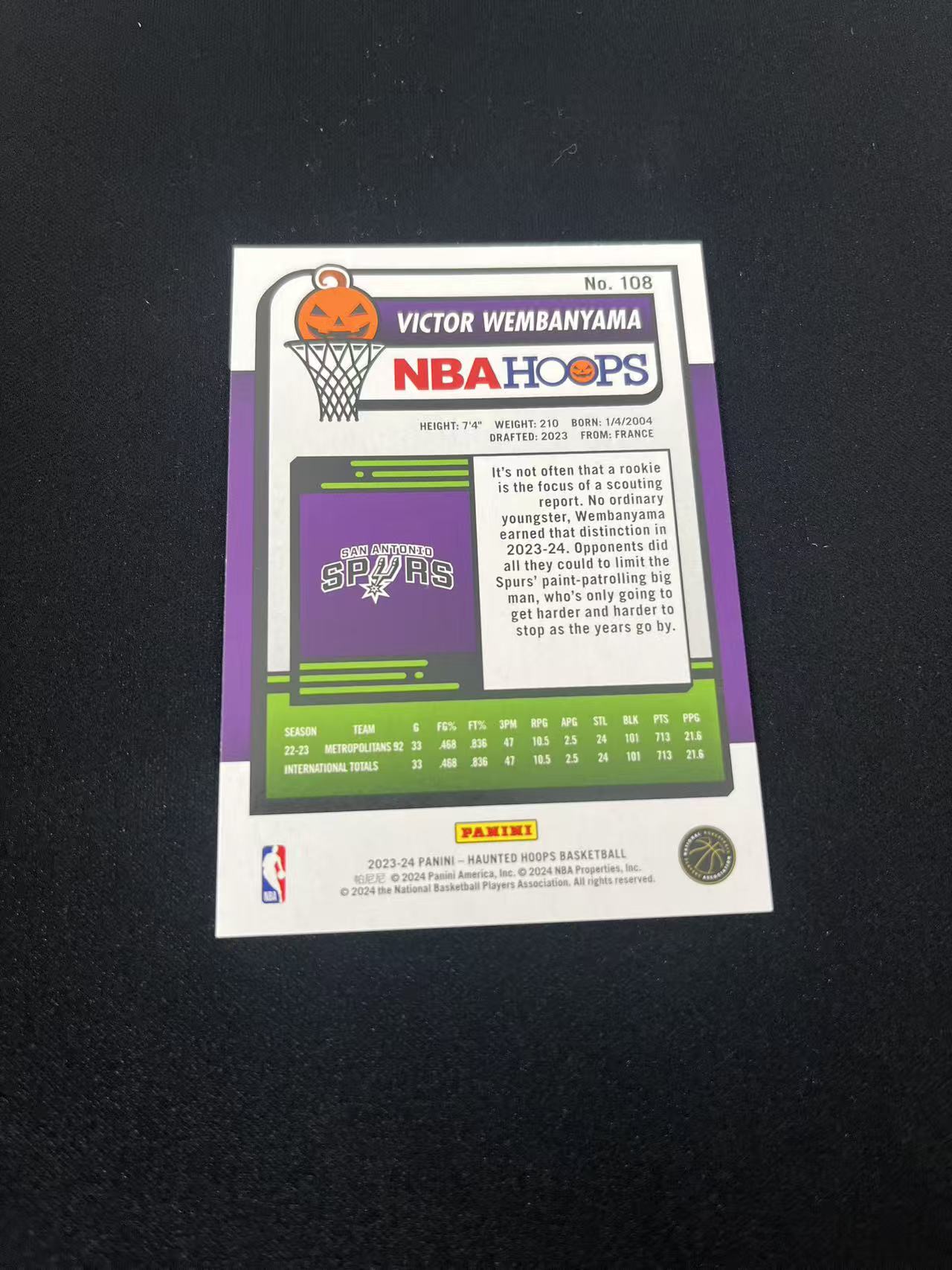 2023-24 Panini NBA Hoops Victor Wembanyama RC 特卡 万圣节 新秀卡 维克托 文班亚马 马刺时期 卡品如图 【大盘鸡】