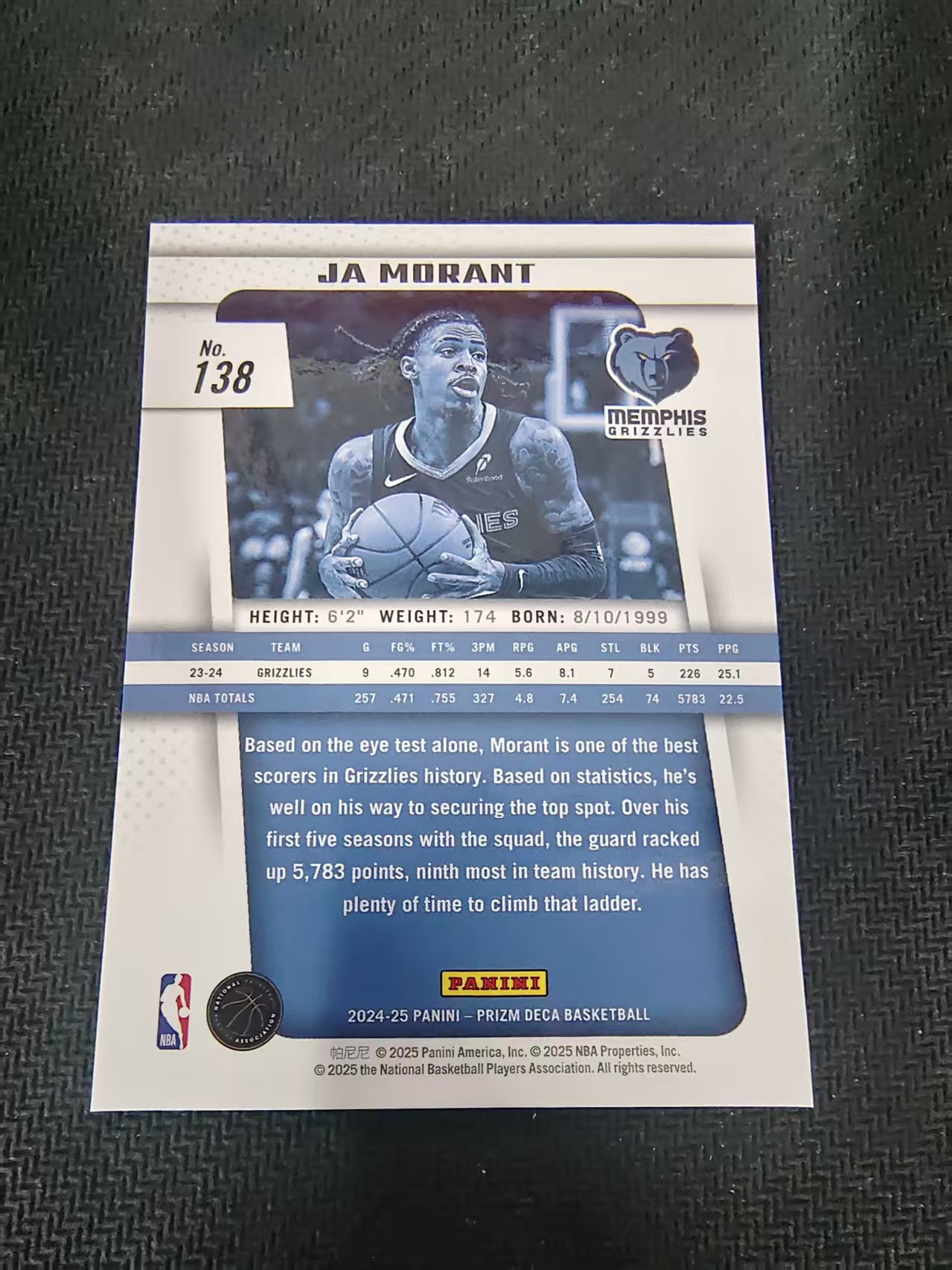 【可合并,不累计】2024-25 Panini Prizm Ja Morant 贾莫兰特 灰熊 pz deca 复刻 划痕 边角瑕疵 #138